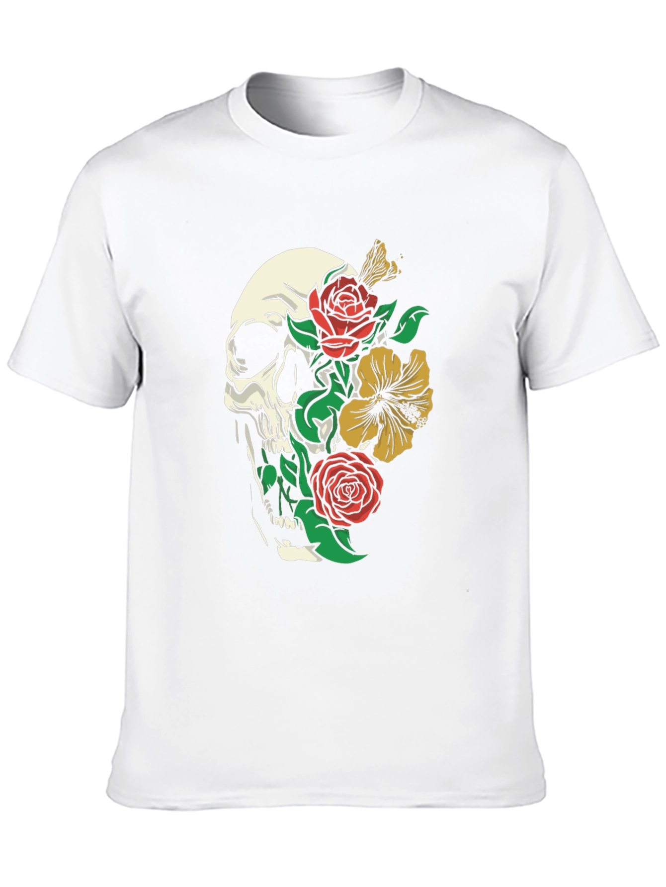 Skull & Flowers Graphic T-Shirt - Black