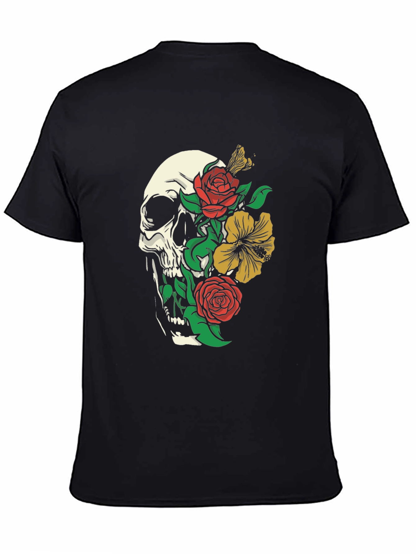 Skull & Flowers Graphic T-Shirt - Black