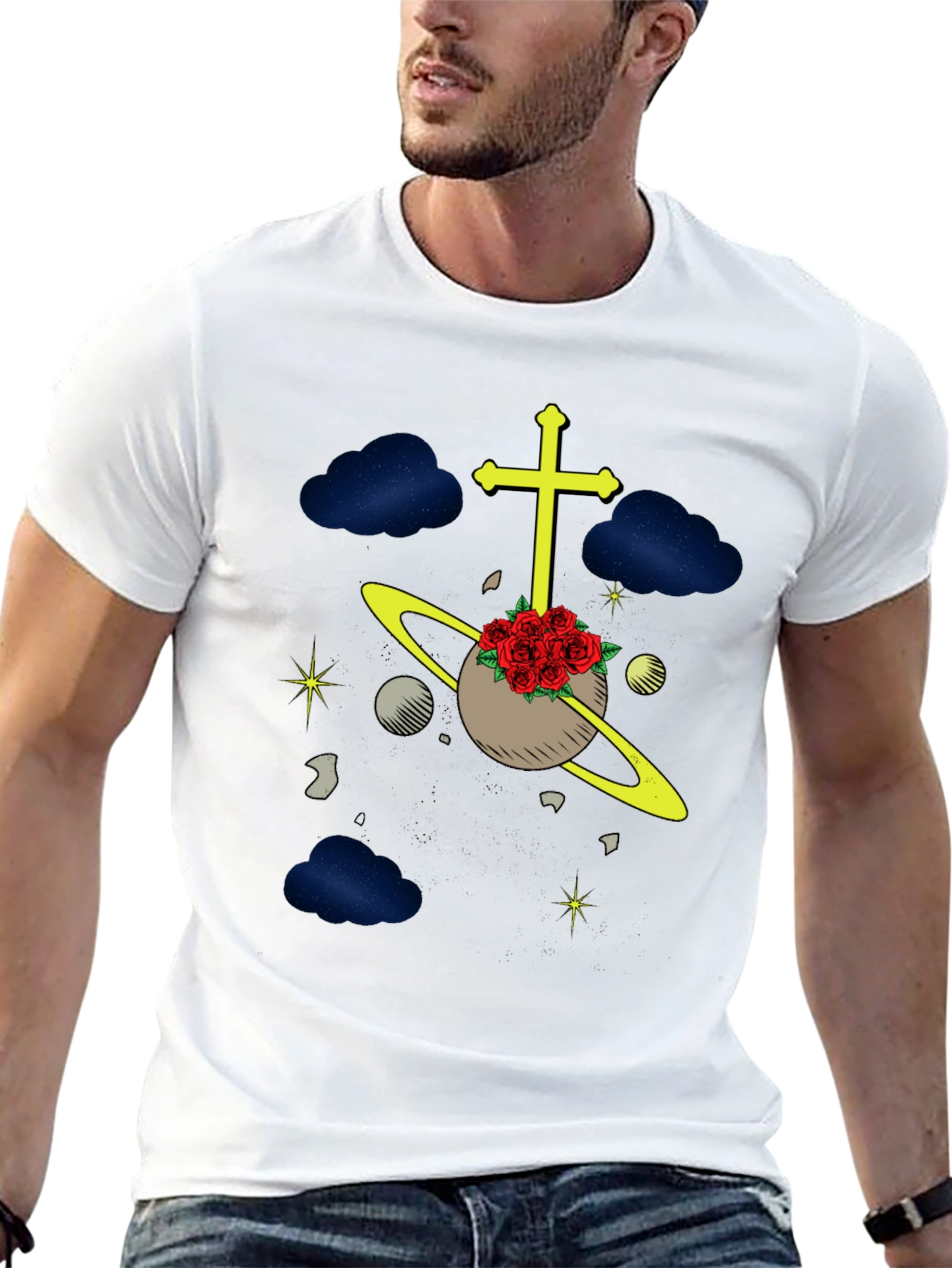 Celestial Rose Planet Graphic T-Shirt