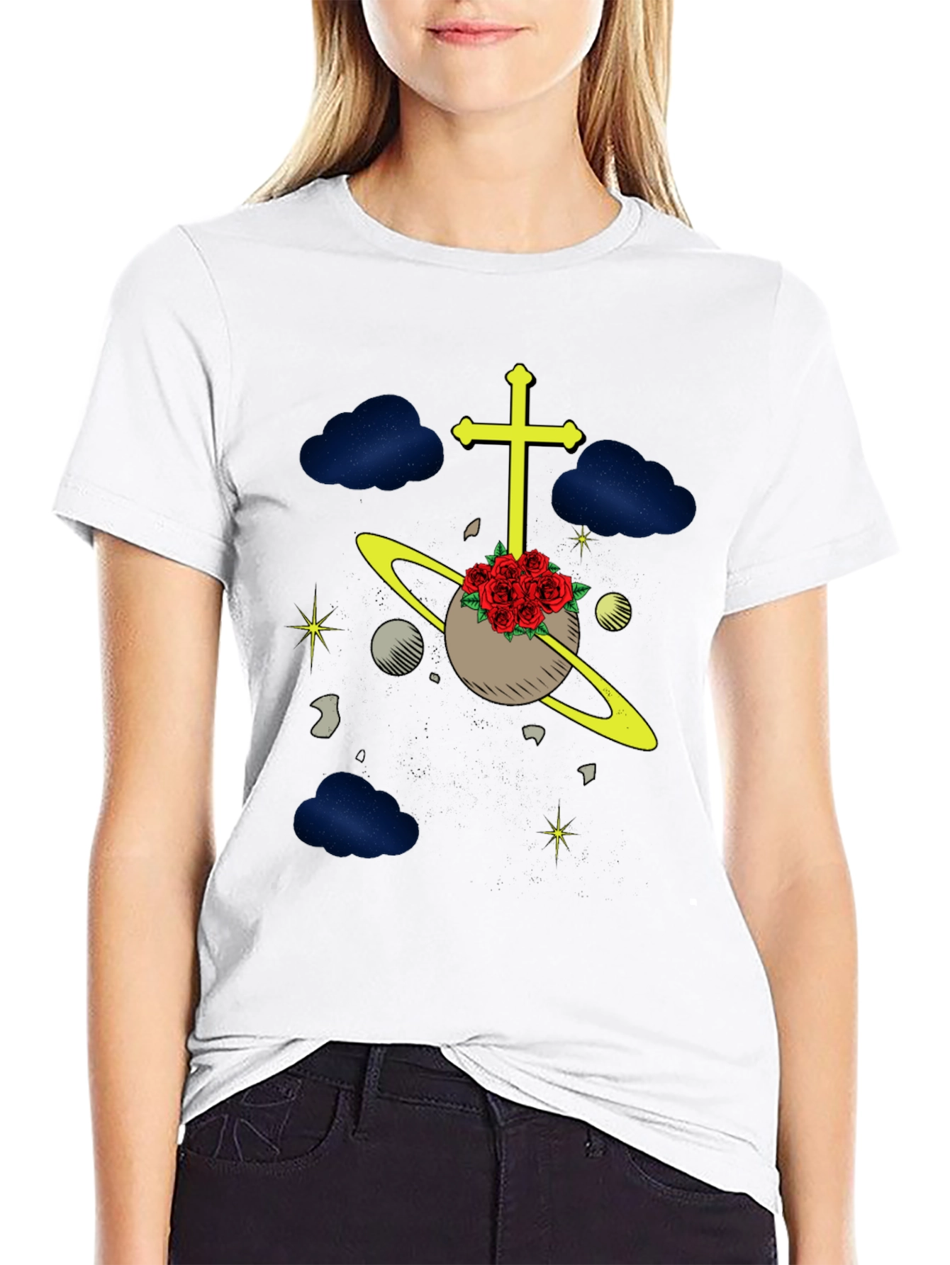 Celestial Rose Planet Graphic T-Shirt