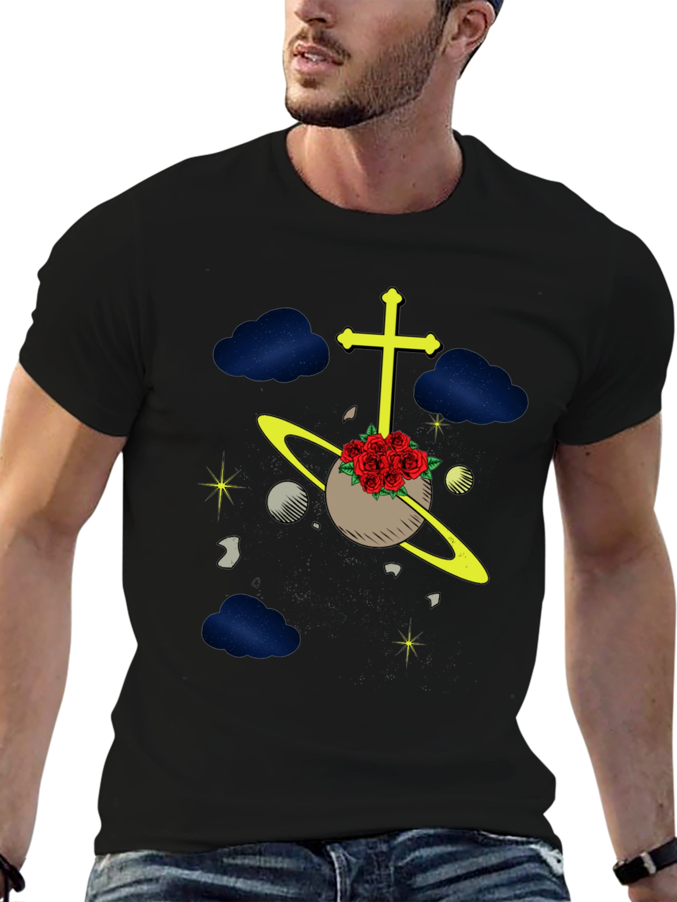 Celestial Rose Planet Graphic T-Shirt
