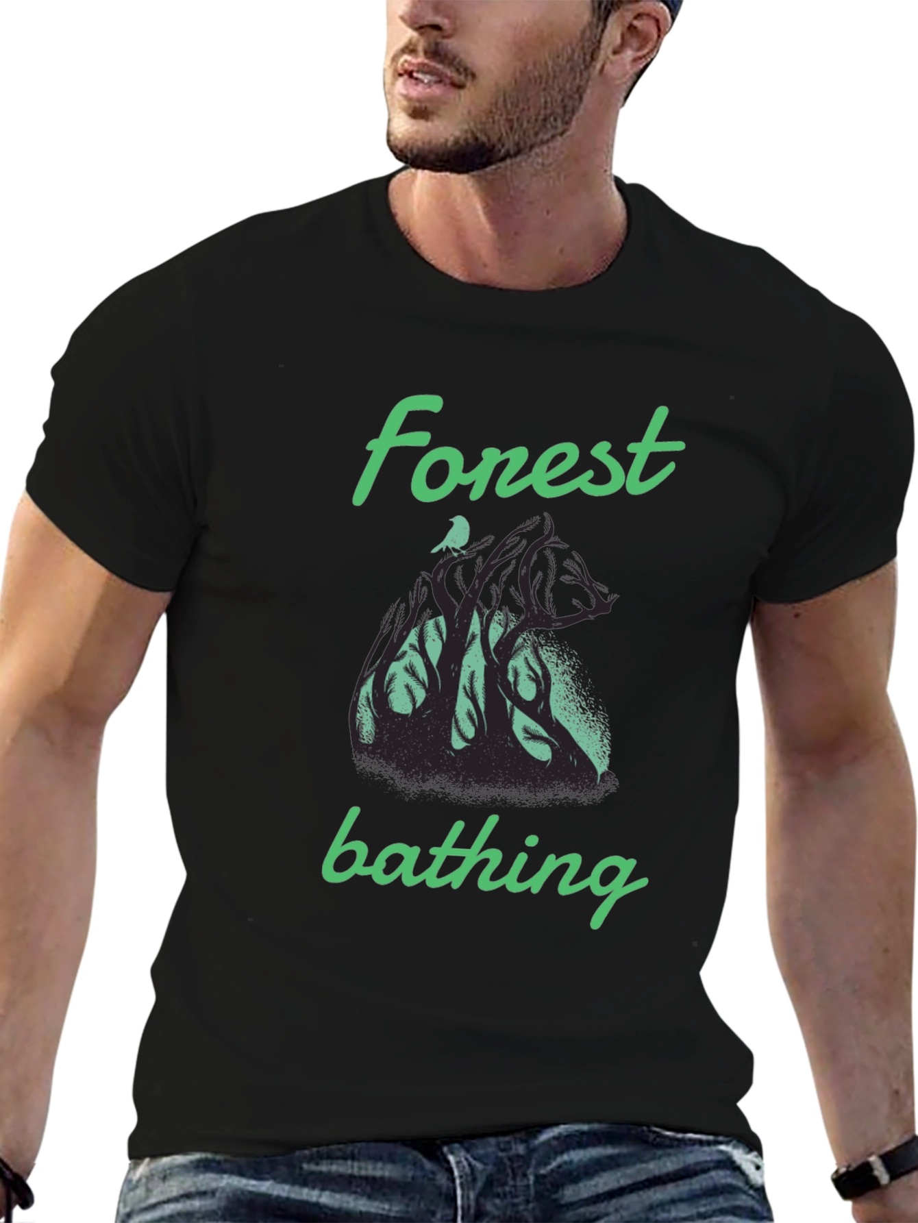 Forest Bathing Graphic Tee - Black Cotton T-Shirt