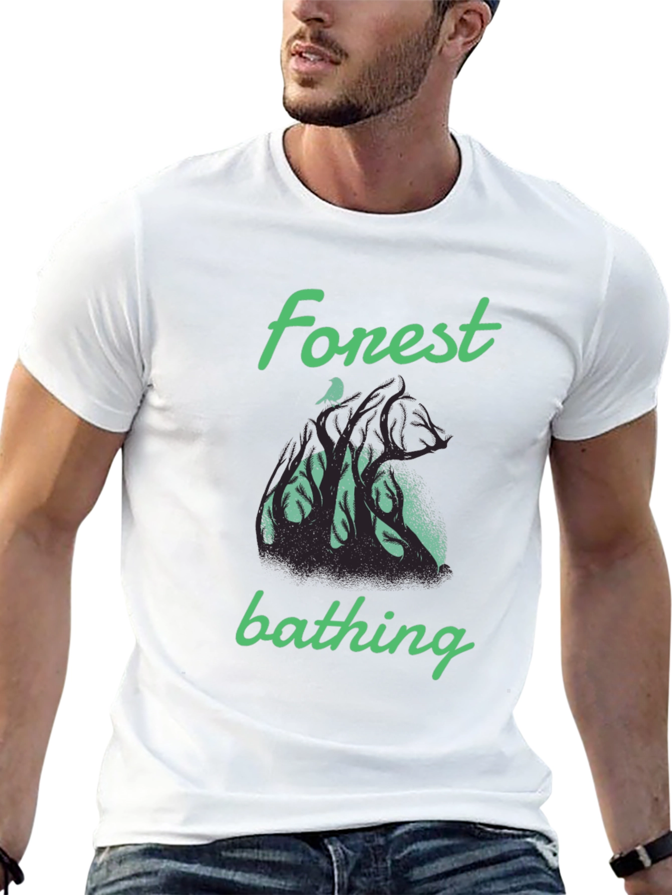 Forest Bathing Graphic Tee - Black Cotton T-Shirt