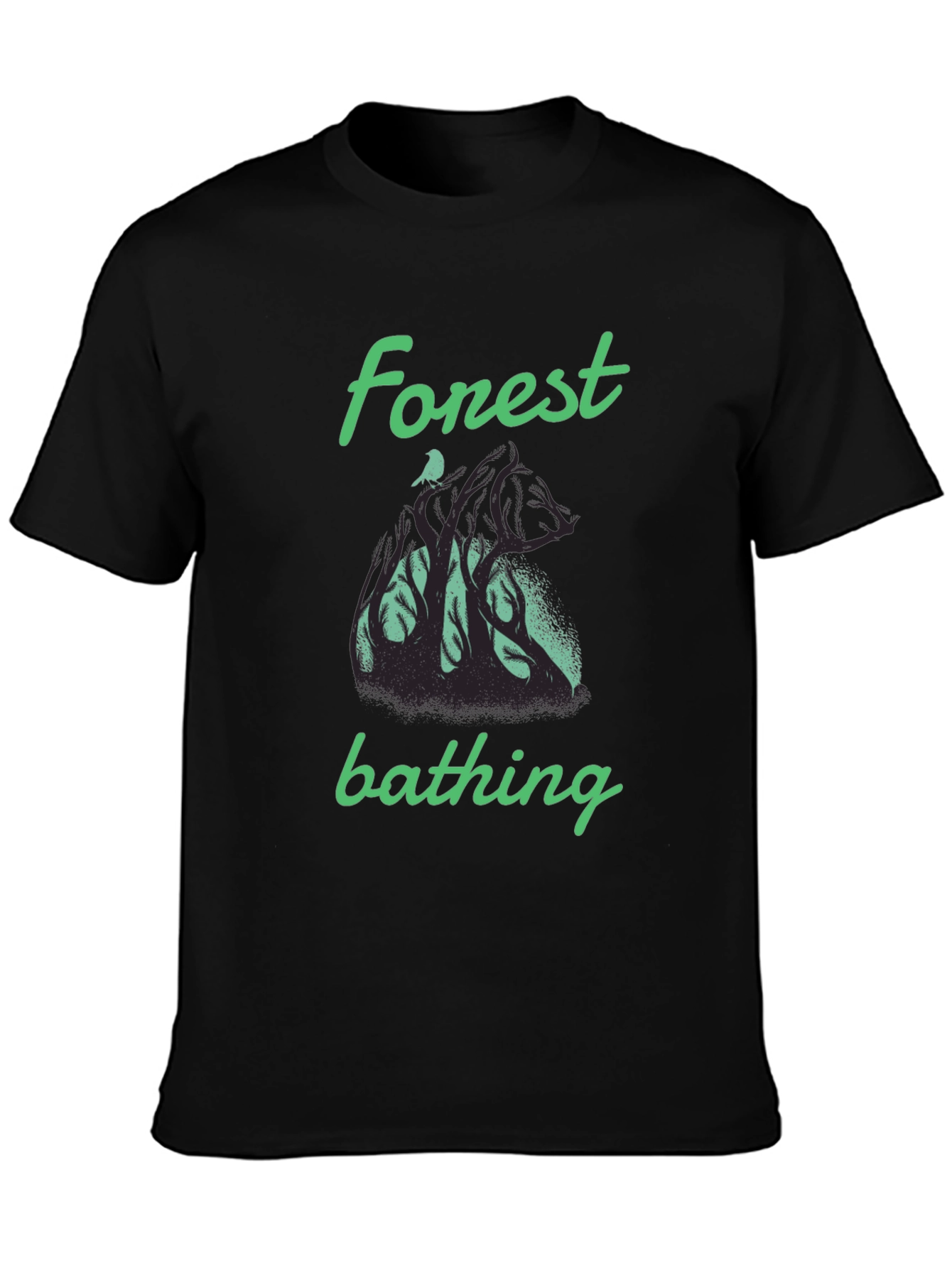 Forest Bathing Graphic Tee - Black Cotton T-Shirt