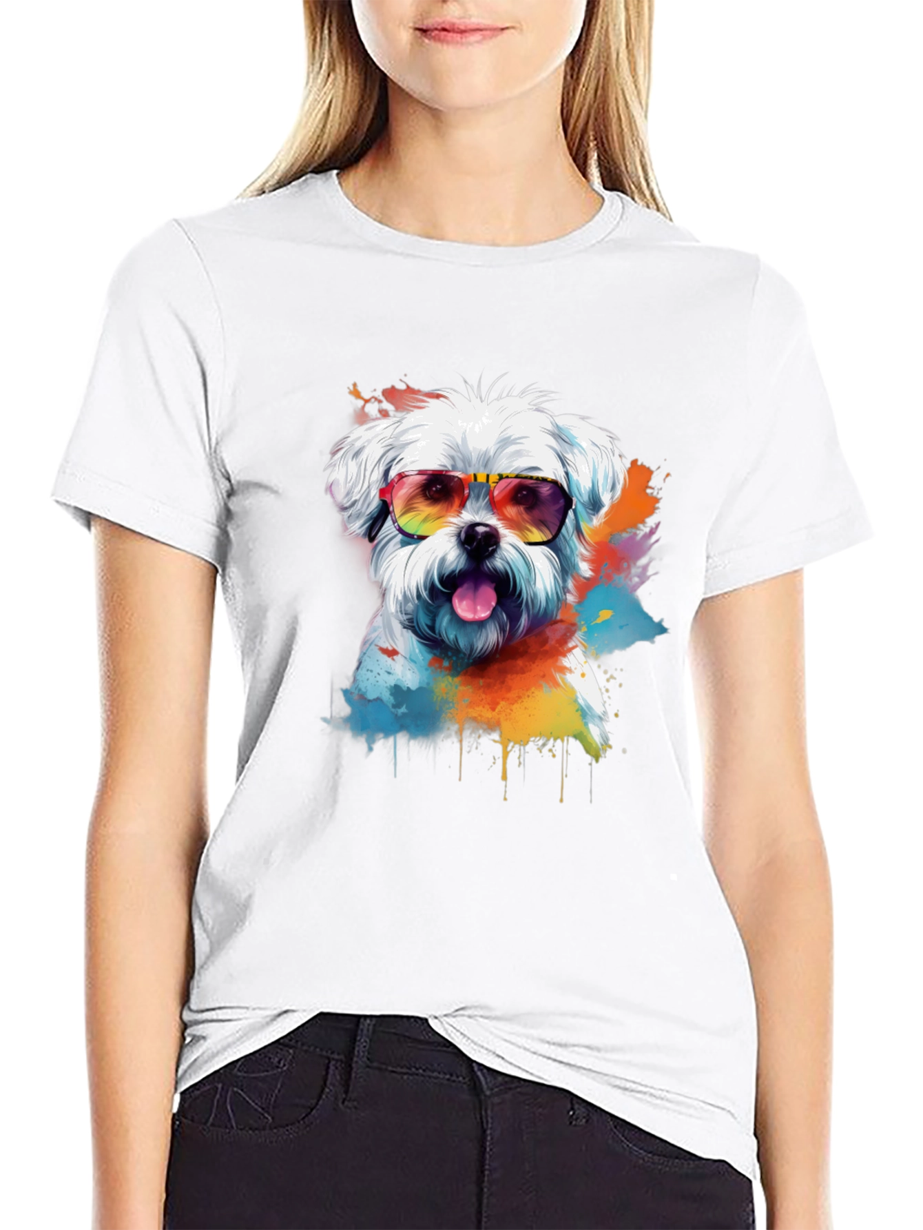 Cool Dog Graphic Tee - Maltese with Sunglasses