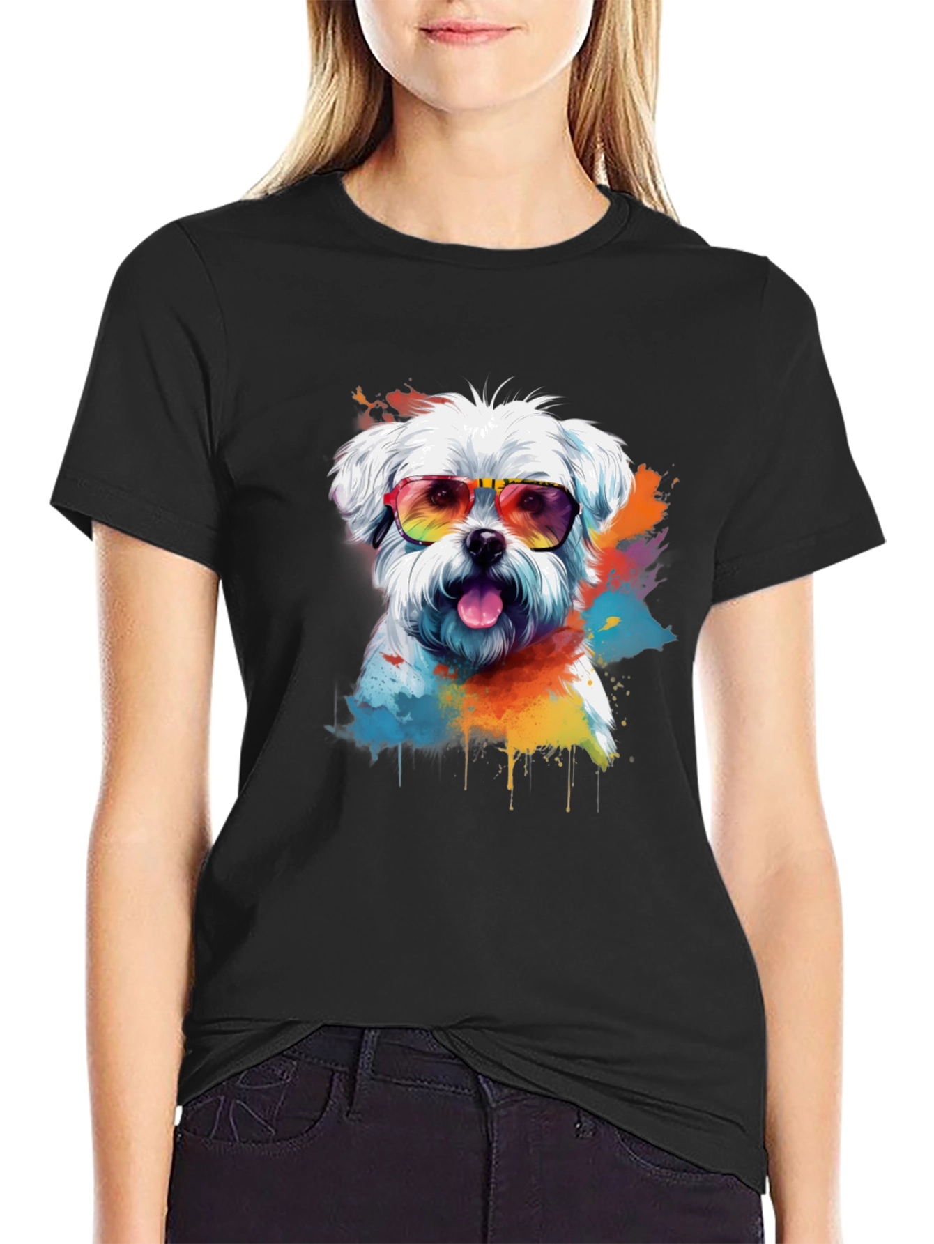 Cool Dog Graphic Tee - Maltese with Sunglasses