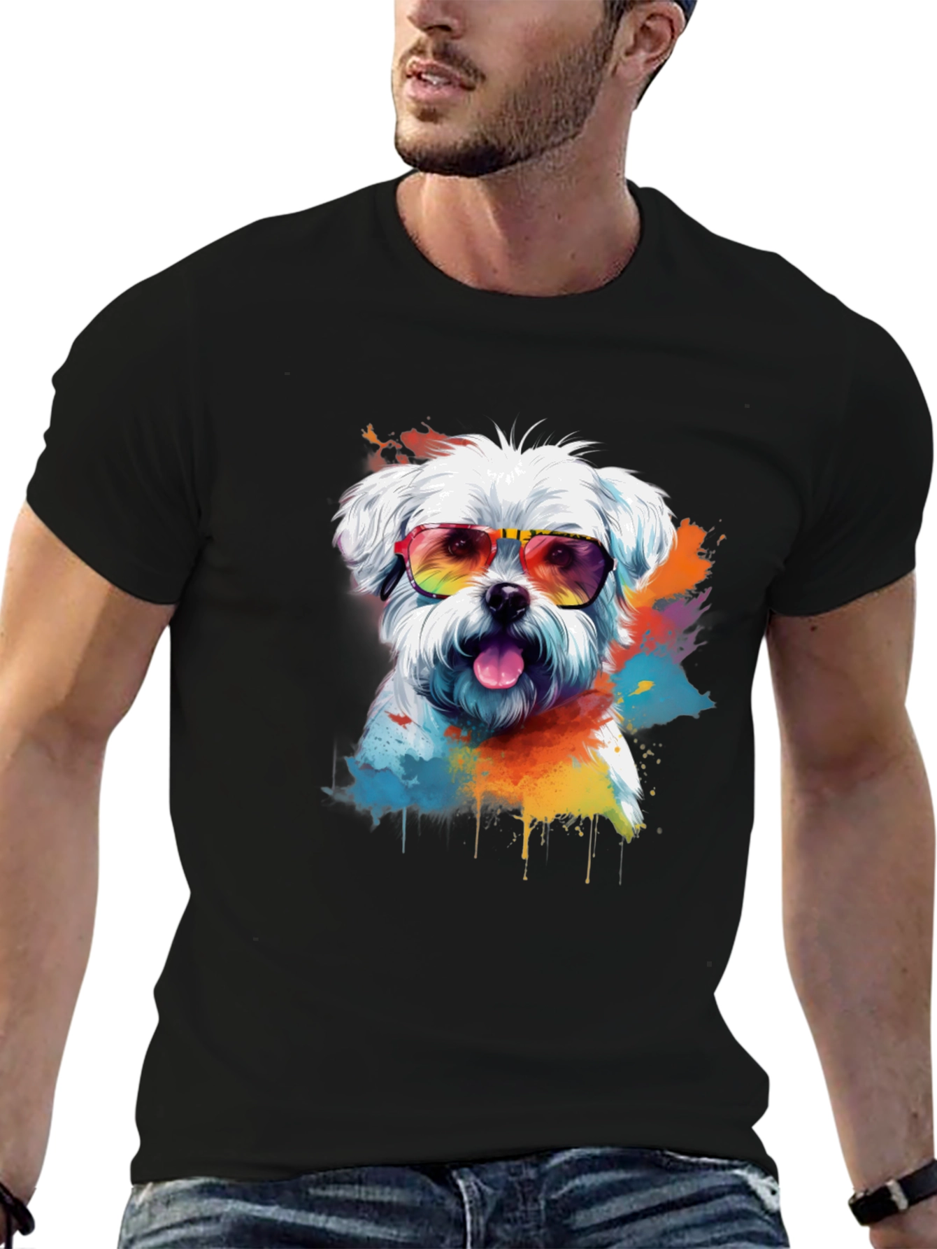 Cool Dog Graphic Tee - Maltese with Sunglasses