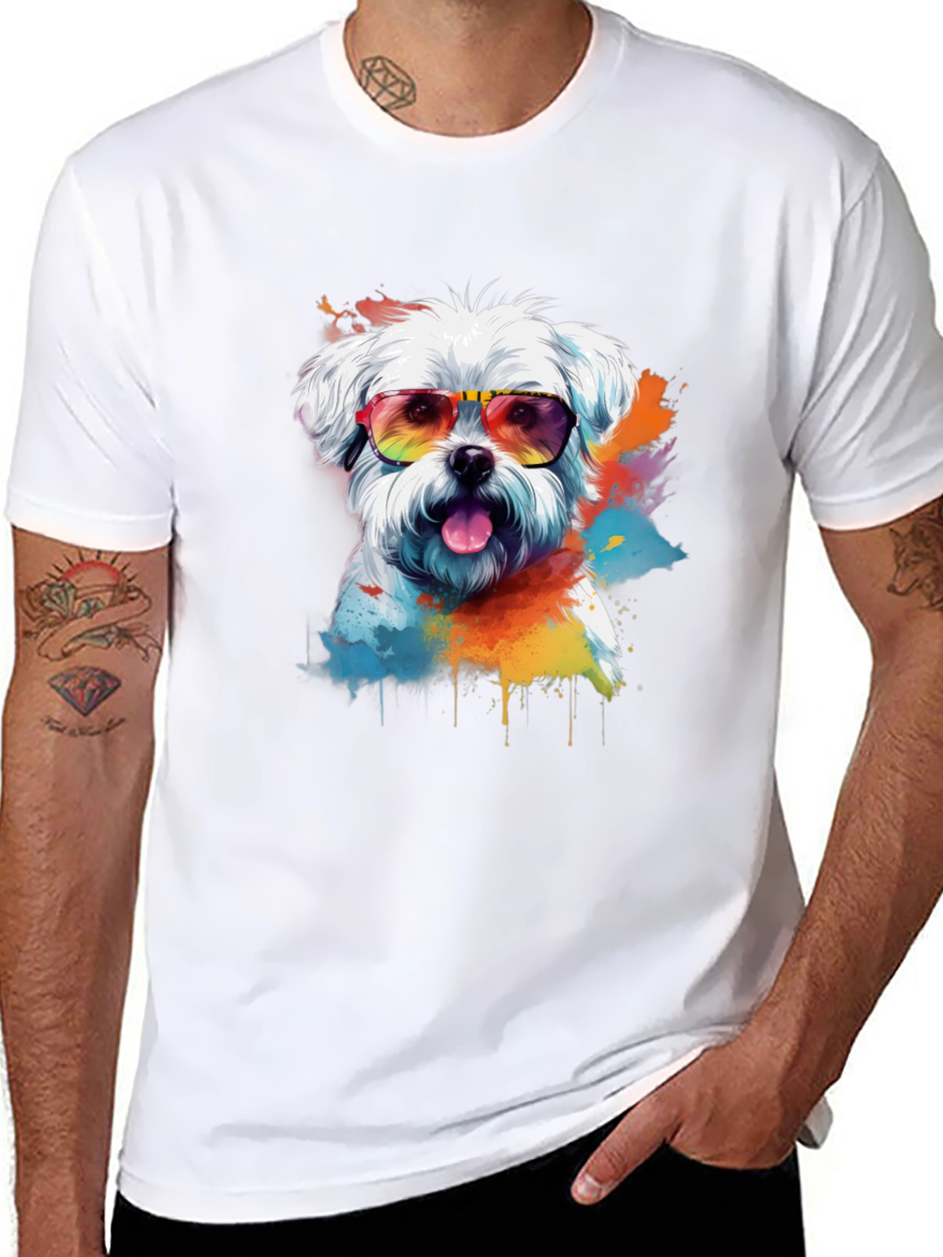 Cool Dog Graphic Tee - Maltese with Sunglasses