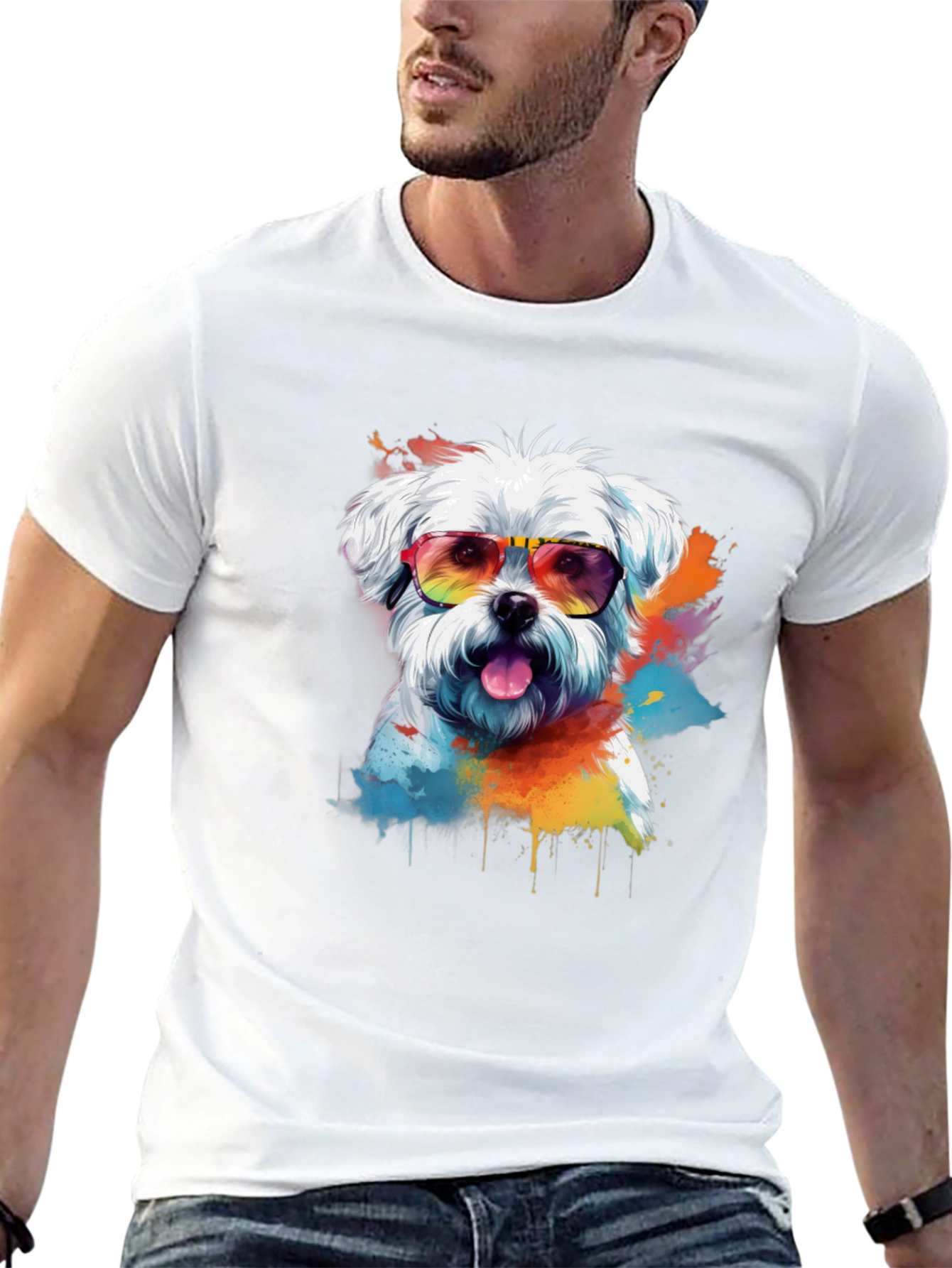 Cool Dog Graphic Tee - Maltese with Sunglasses