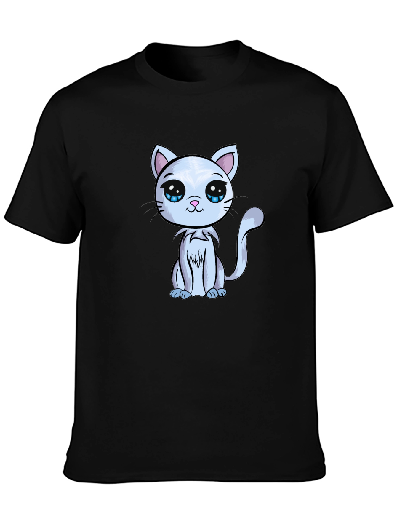 Cute Cartoon Cat Graphic Tee - Black T-Shirt