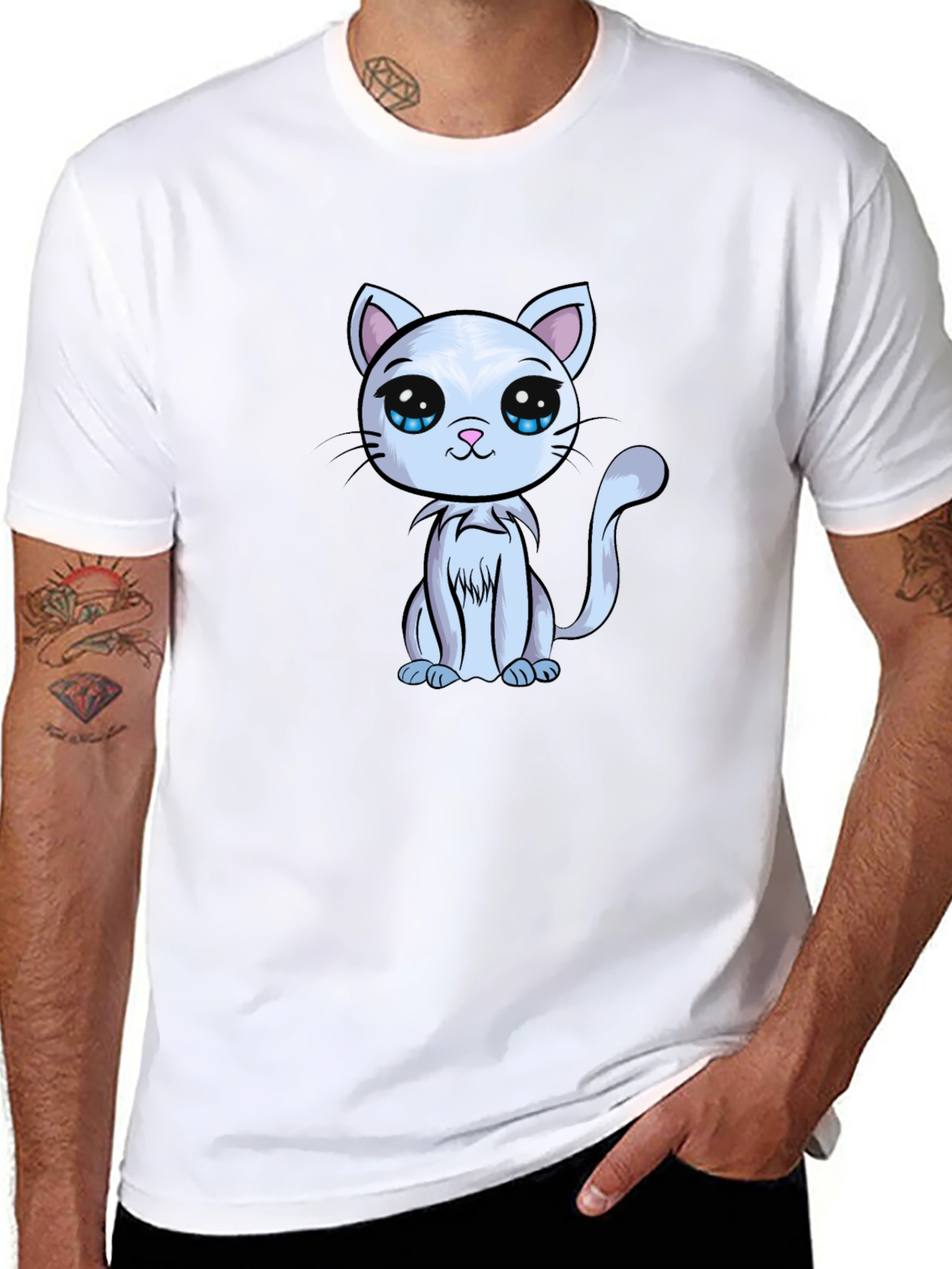 Cute Cartoon Cat Graphic Tee - Black T-Shirt