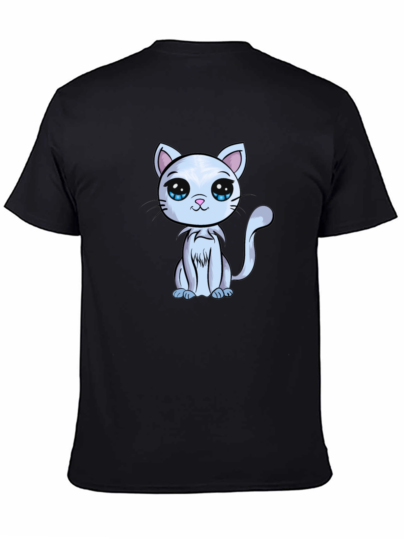 Cute Cartoon Cat Graphic Tee - Black T-Shirt