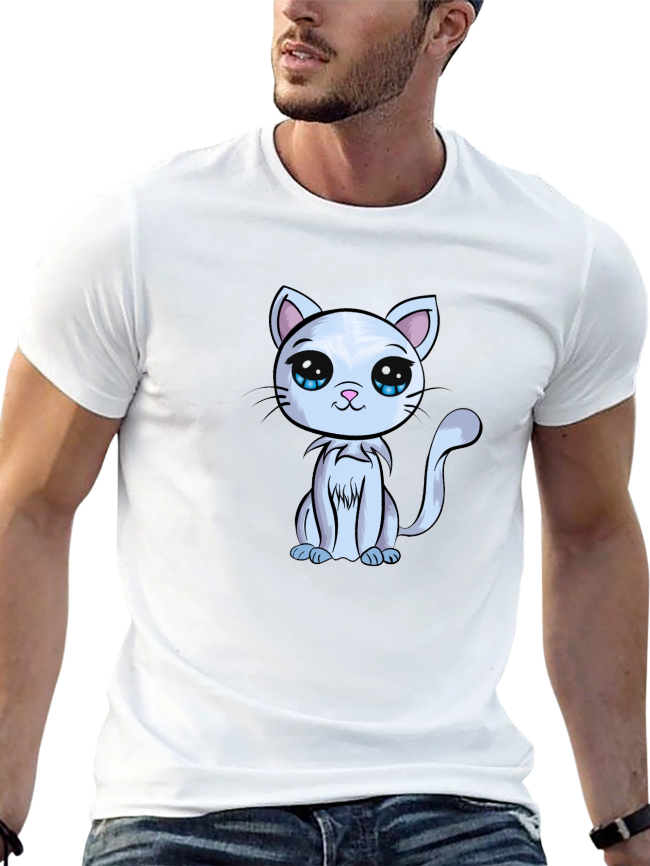 Cute Cartoon Cat Graphic Tee - Black T-Shirt