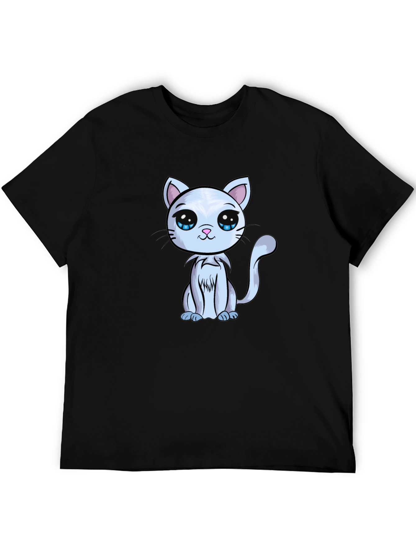 Cute Cartoon Cat Graphic Tee - Black T-Shirt