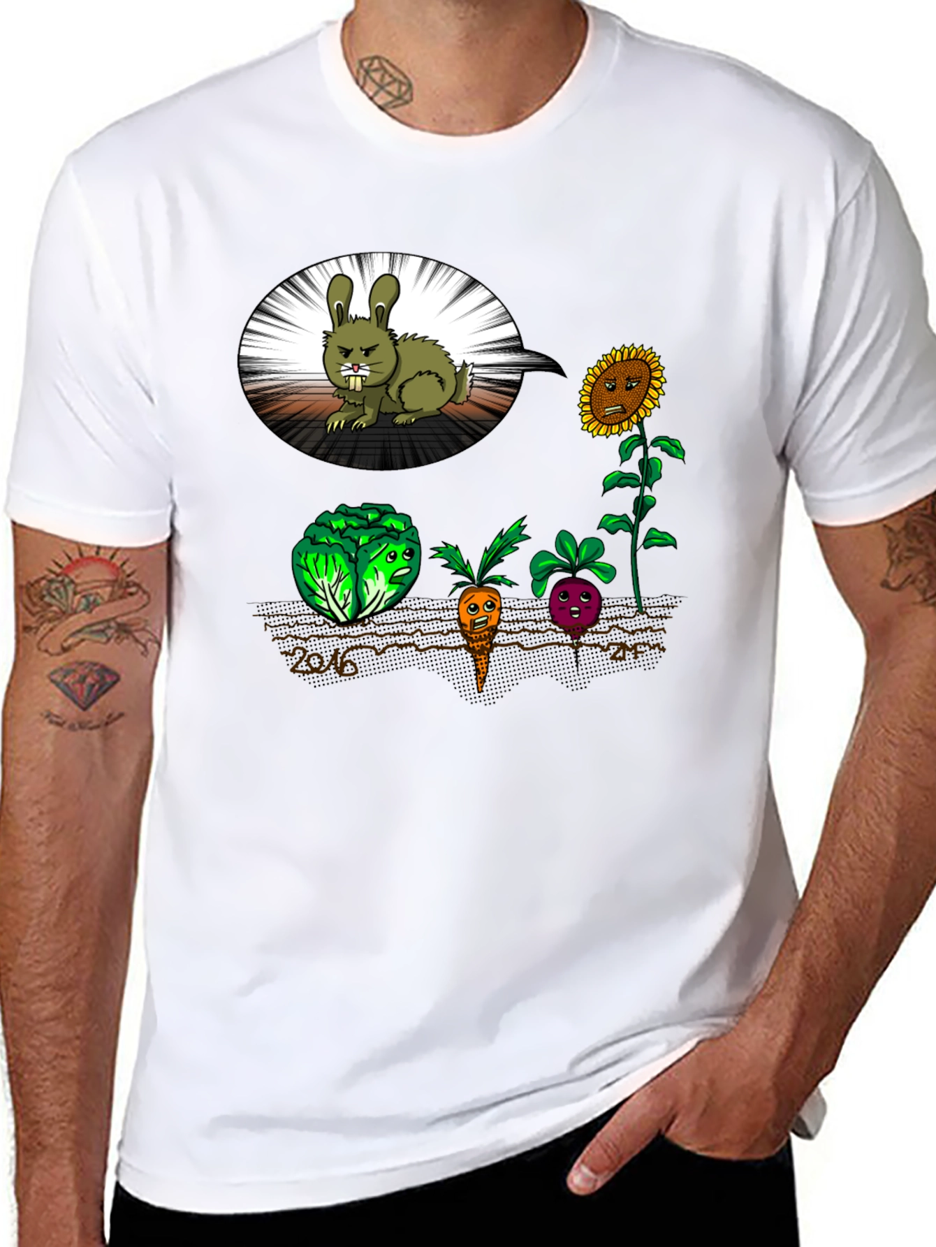 Funny Angry Bunny & Veggie T-Shirt