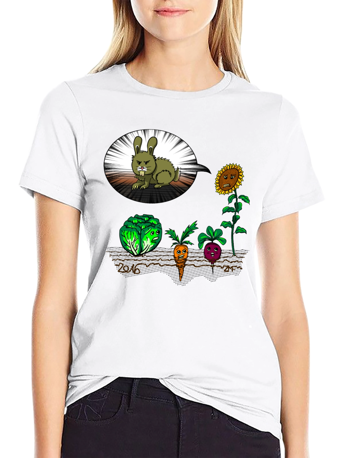 Funny Angry Bunny & Veggie T-Shirt