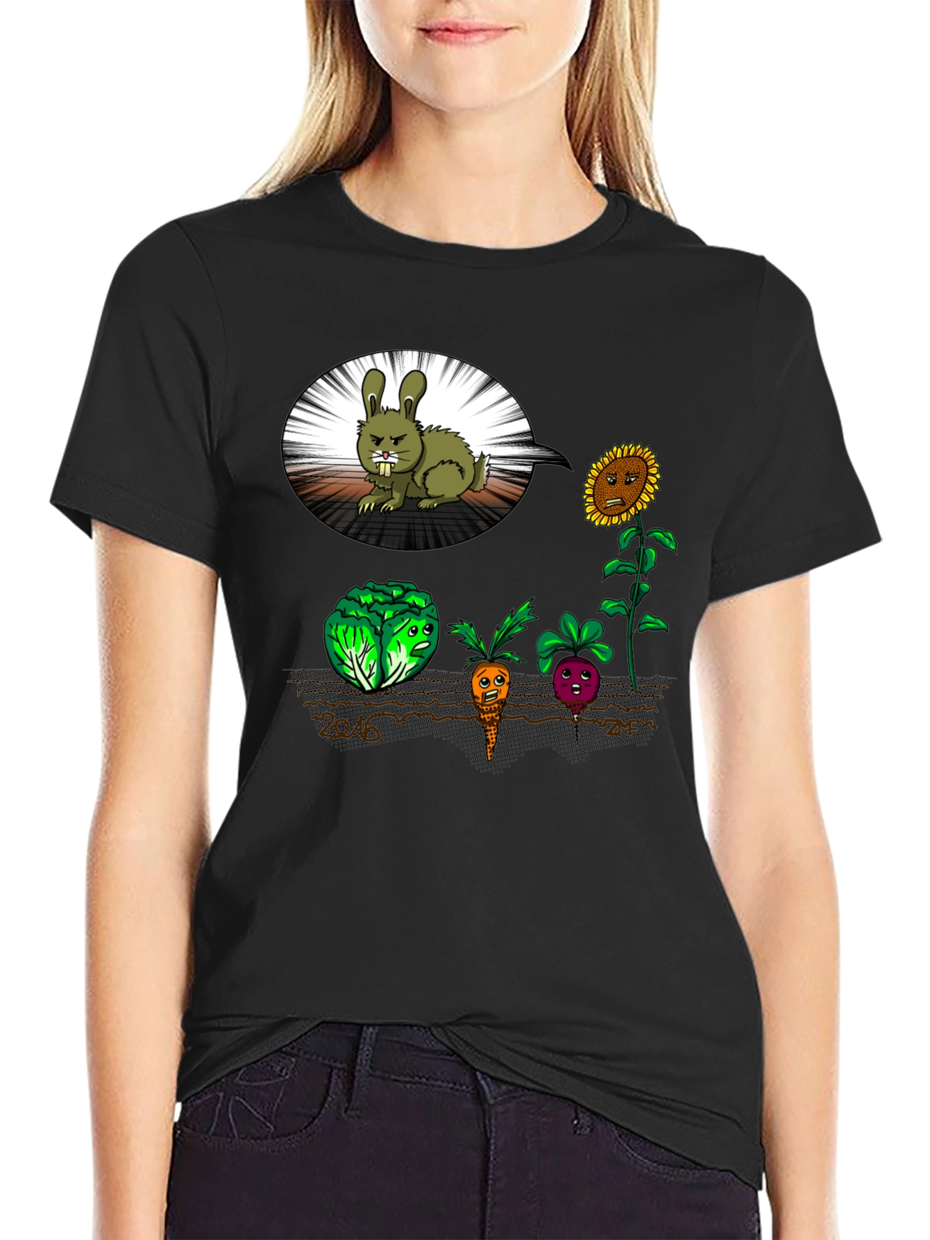 Funny Angry Bunny & Veggie T-Shirt