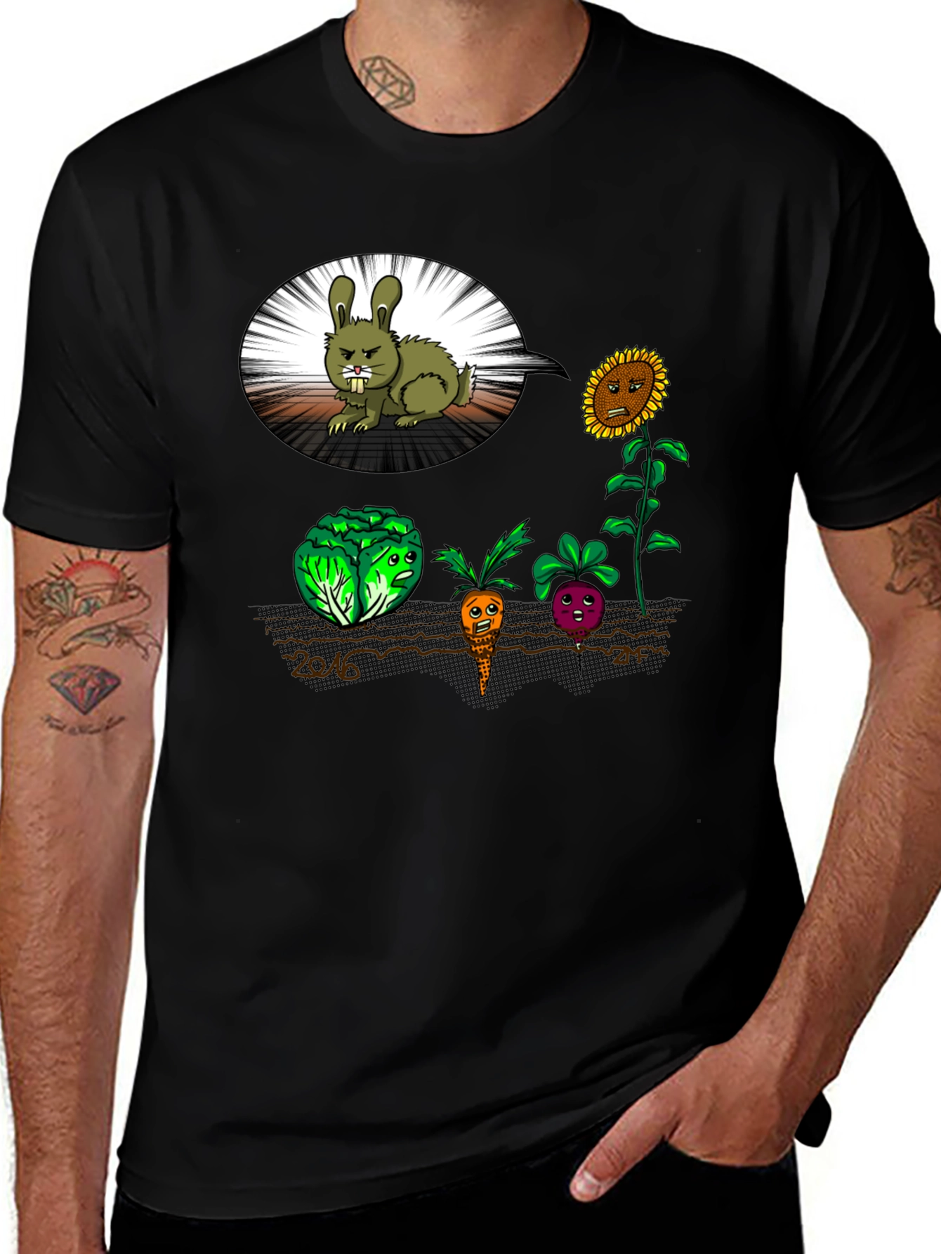 Funny Angry Bunny & Veggie T-Shirt