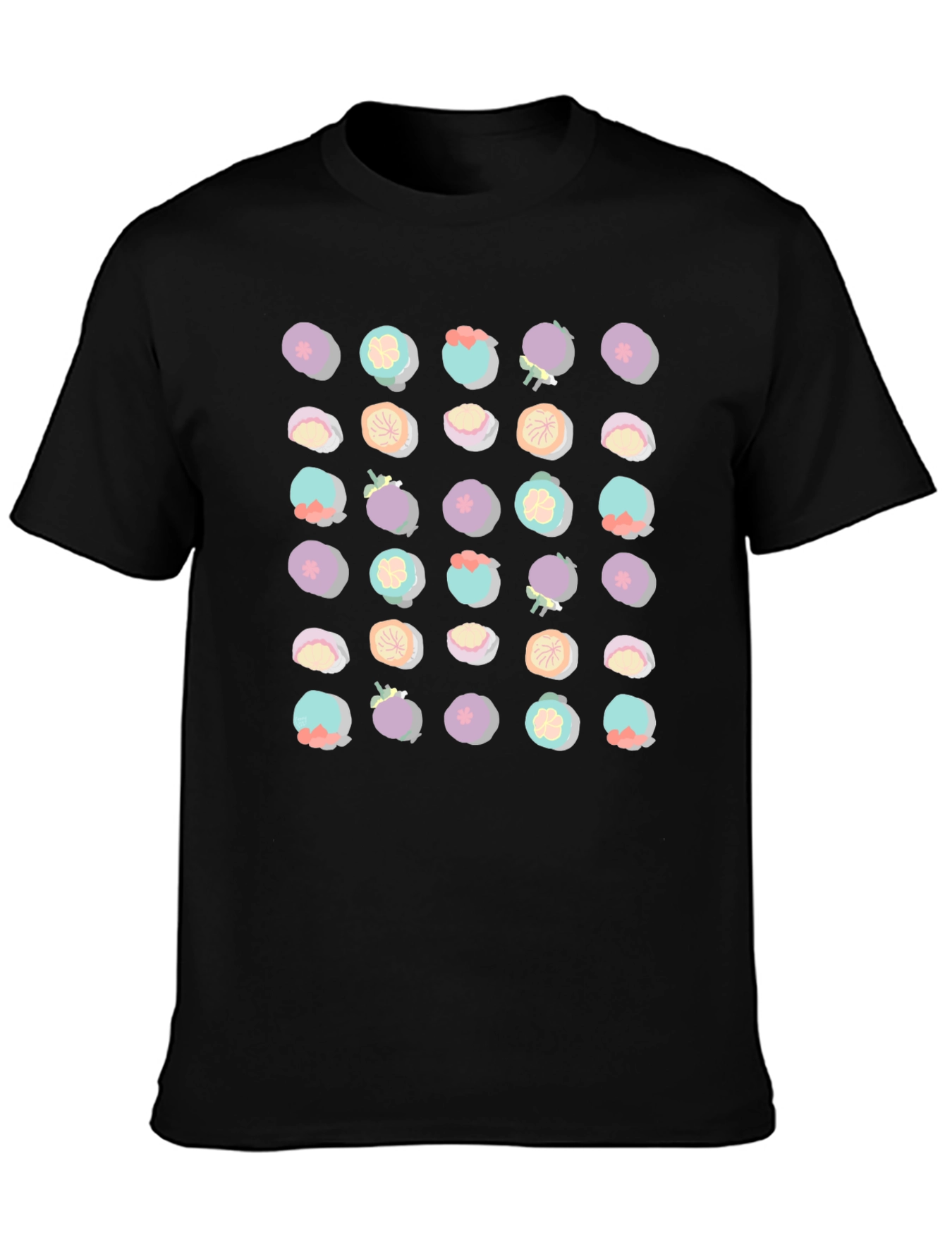 Mangosteen Pattern Black T-Shirt