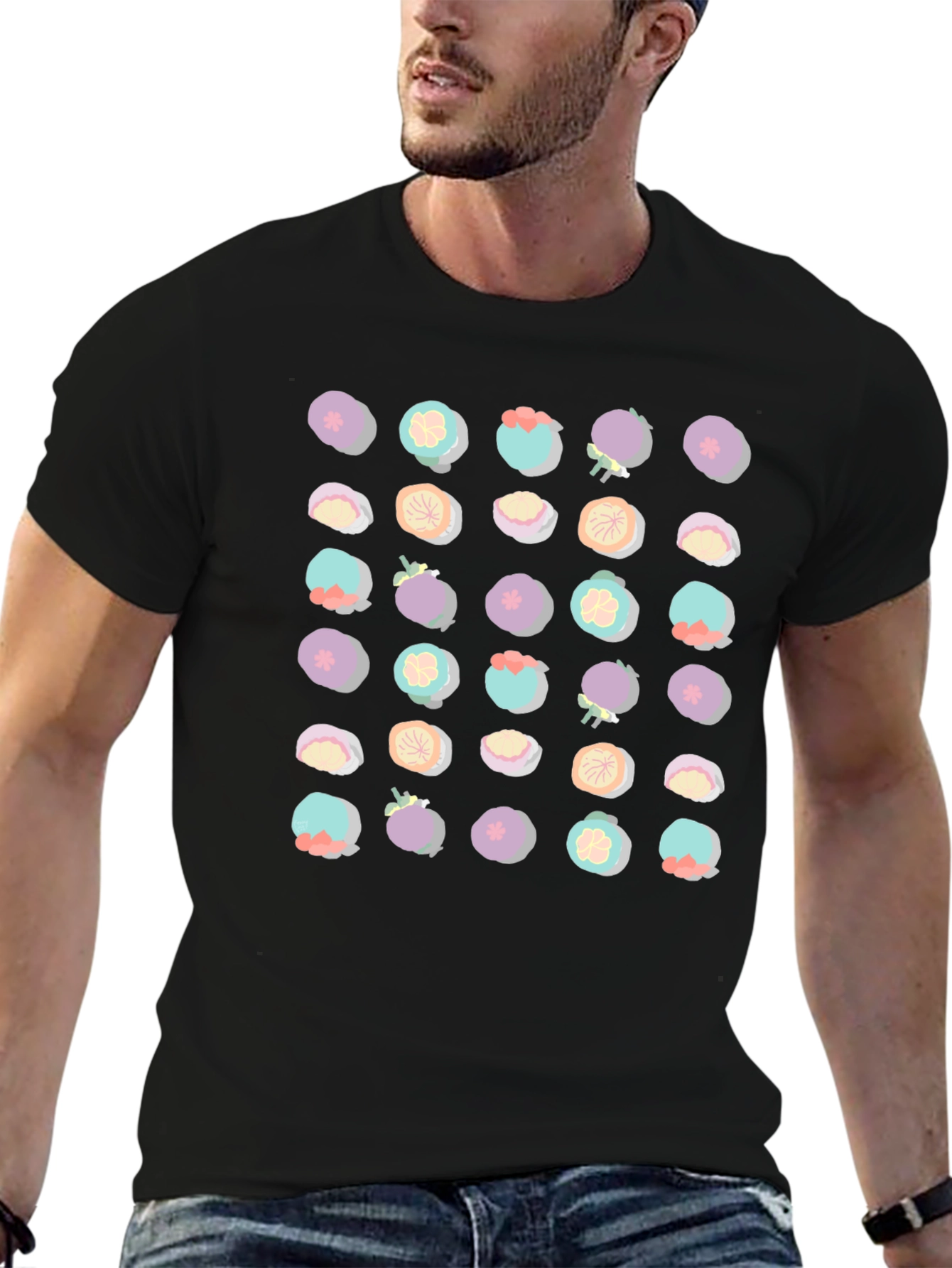 Mangosteen Pattern Black T-Shirt