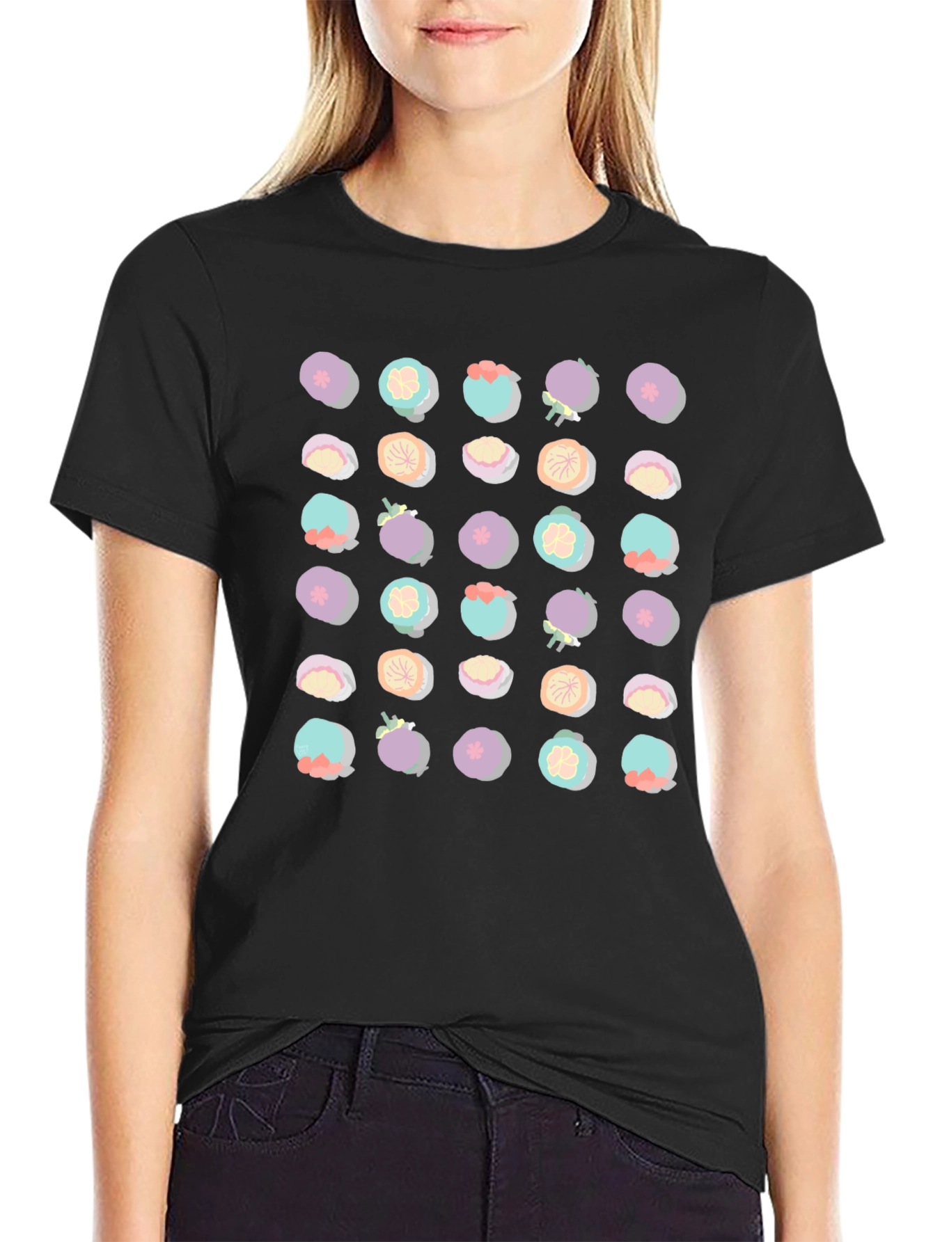 Mangosteen Pattern Black T-Shirt