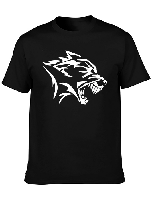 Black T-Shirt with White Wolf Head Graphic Print