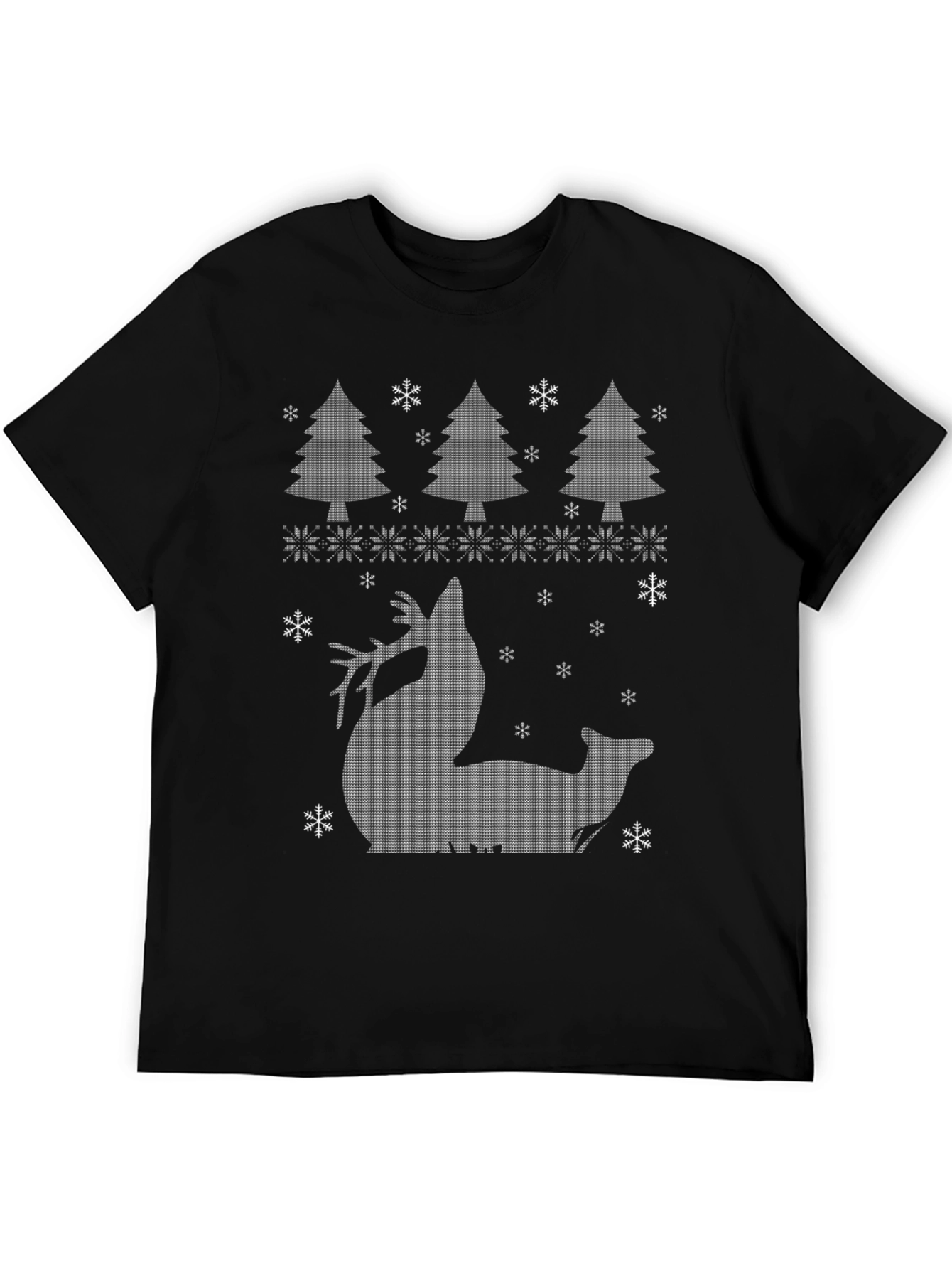 Christmas Reindeer Trees Black T-Shirt