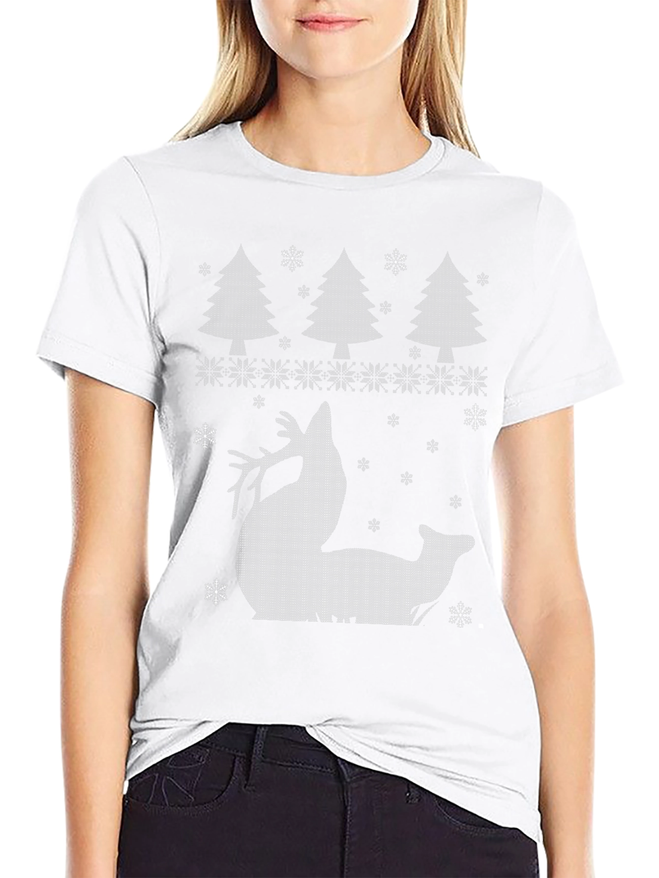Christmas Reindeer Trees Black T-Shirt