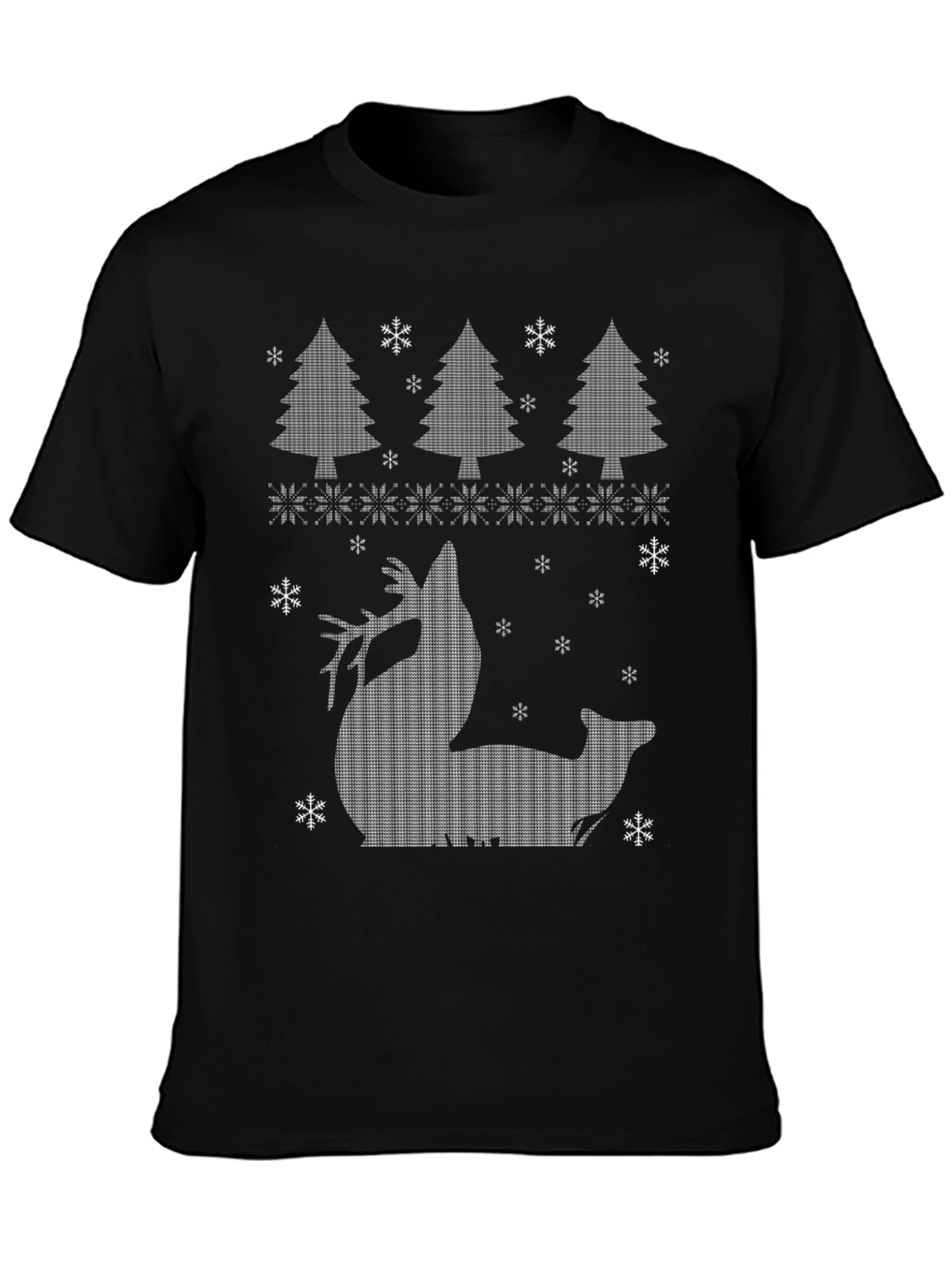 Christmas Reindeer Trees Black T-Shirt