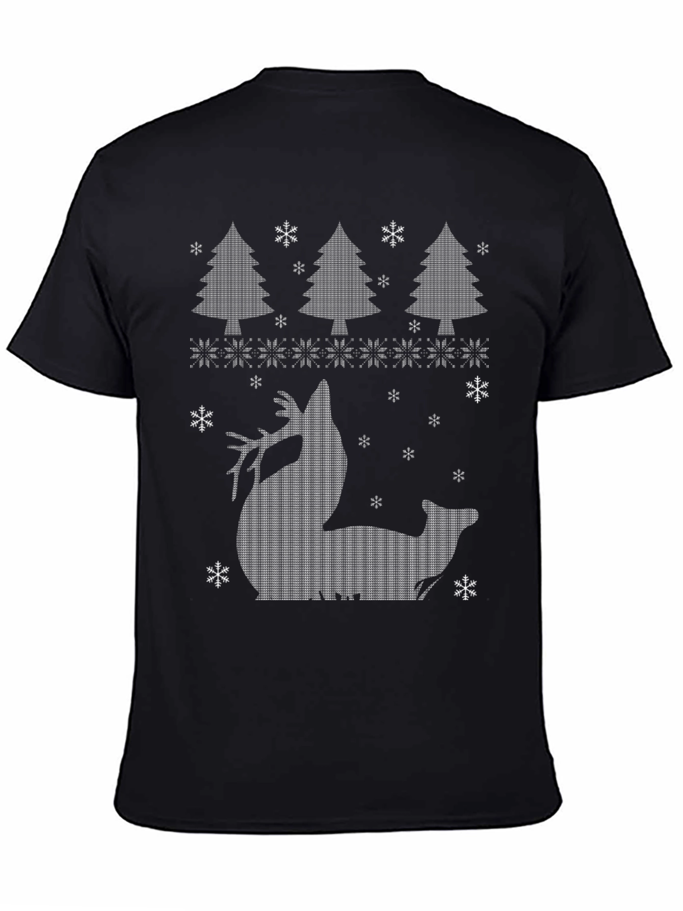 Christmas Reindeer Trees Black T-Shirt