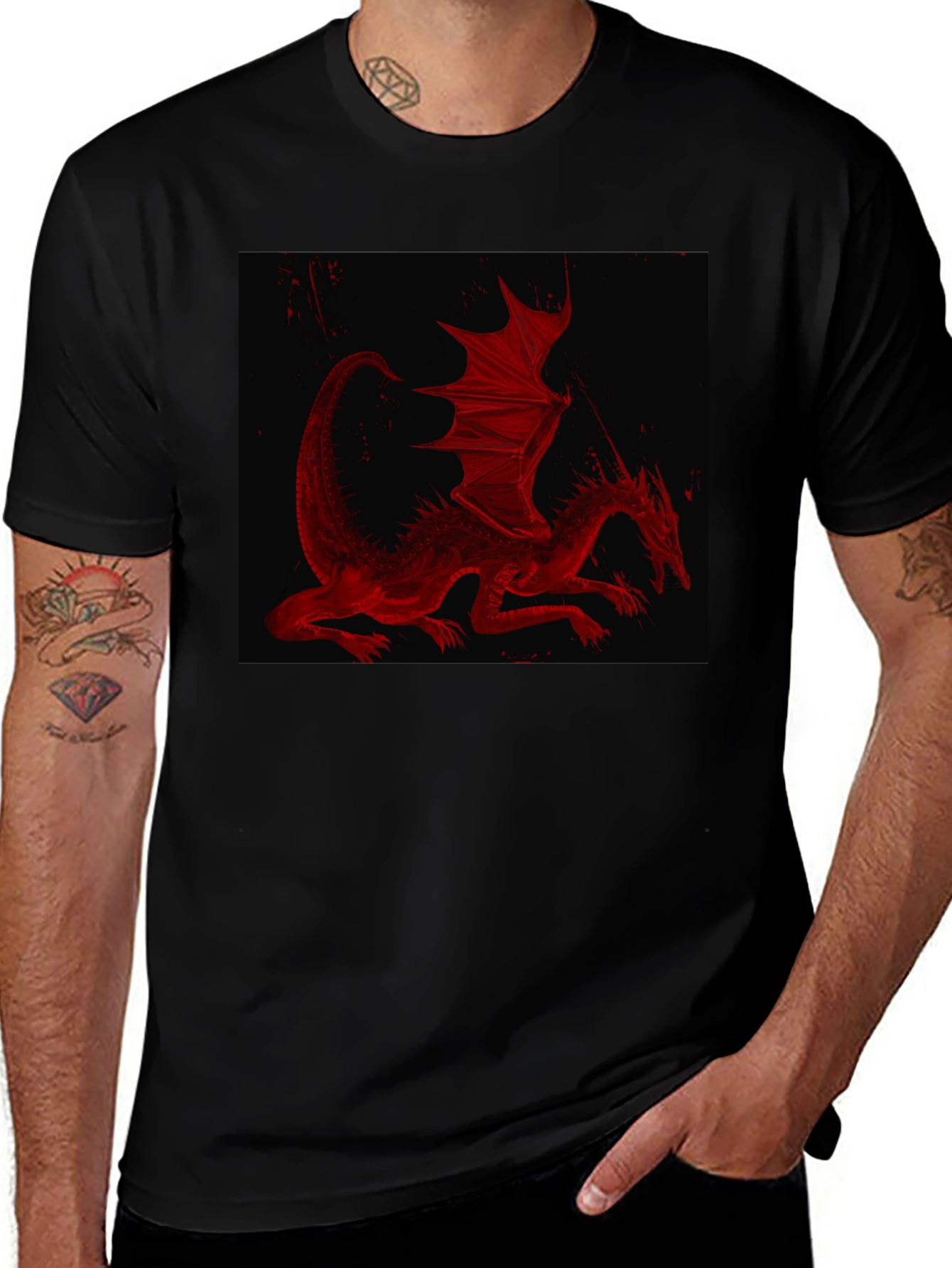 Red Dragon Graphic T-Shirt - Black