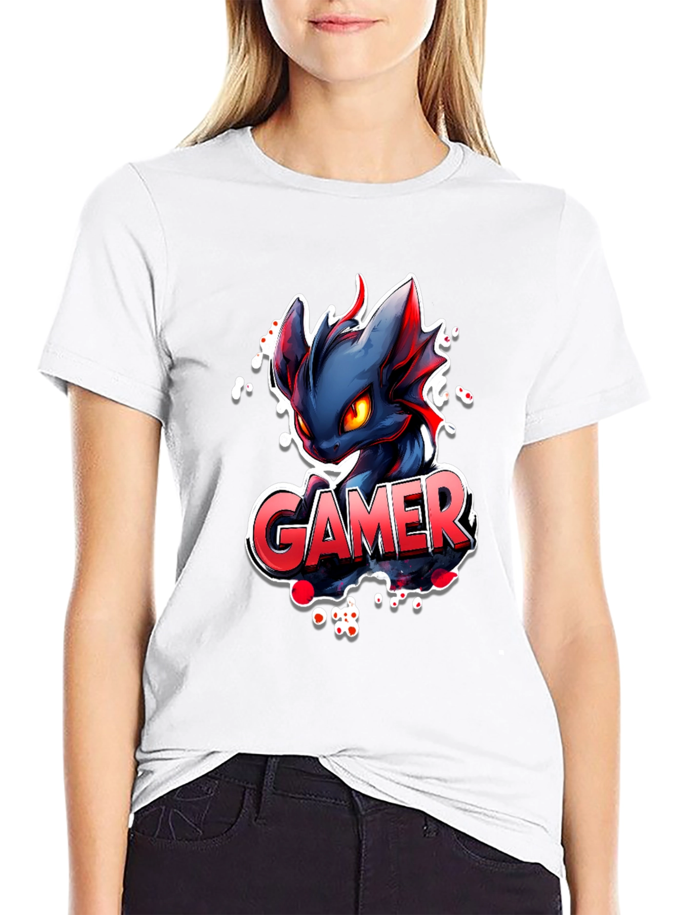 Gamer Dragon Graphic Tee - Black Cotton T-Shirt