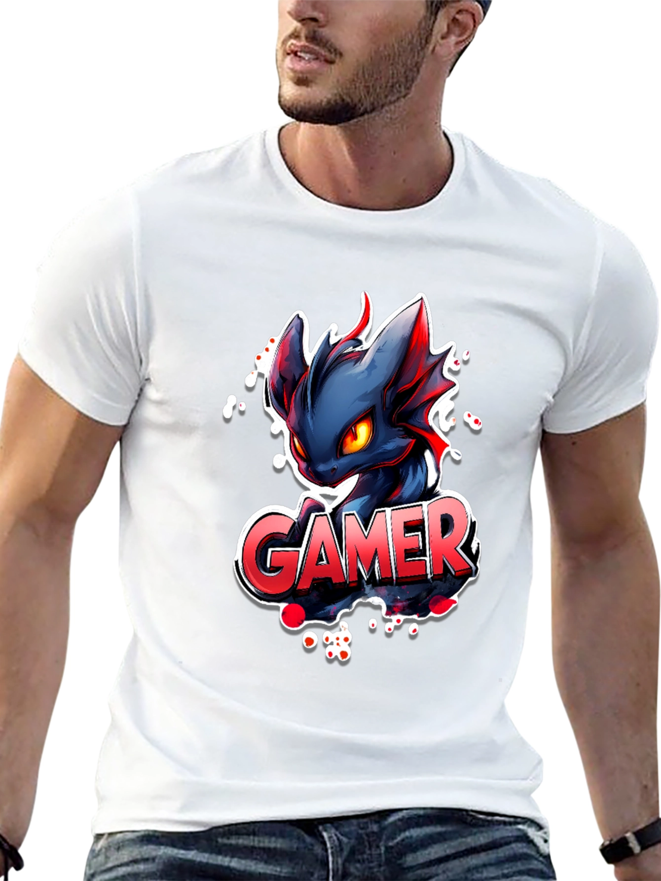 Gamer Dragon Graphic Tee - Black Cotton T-Shirt