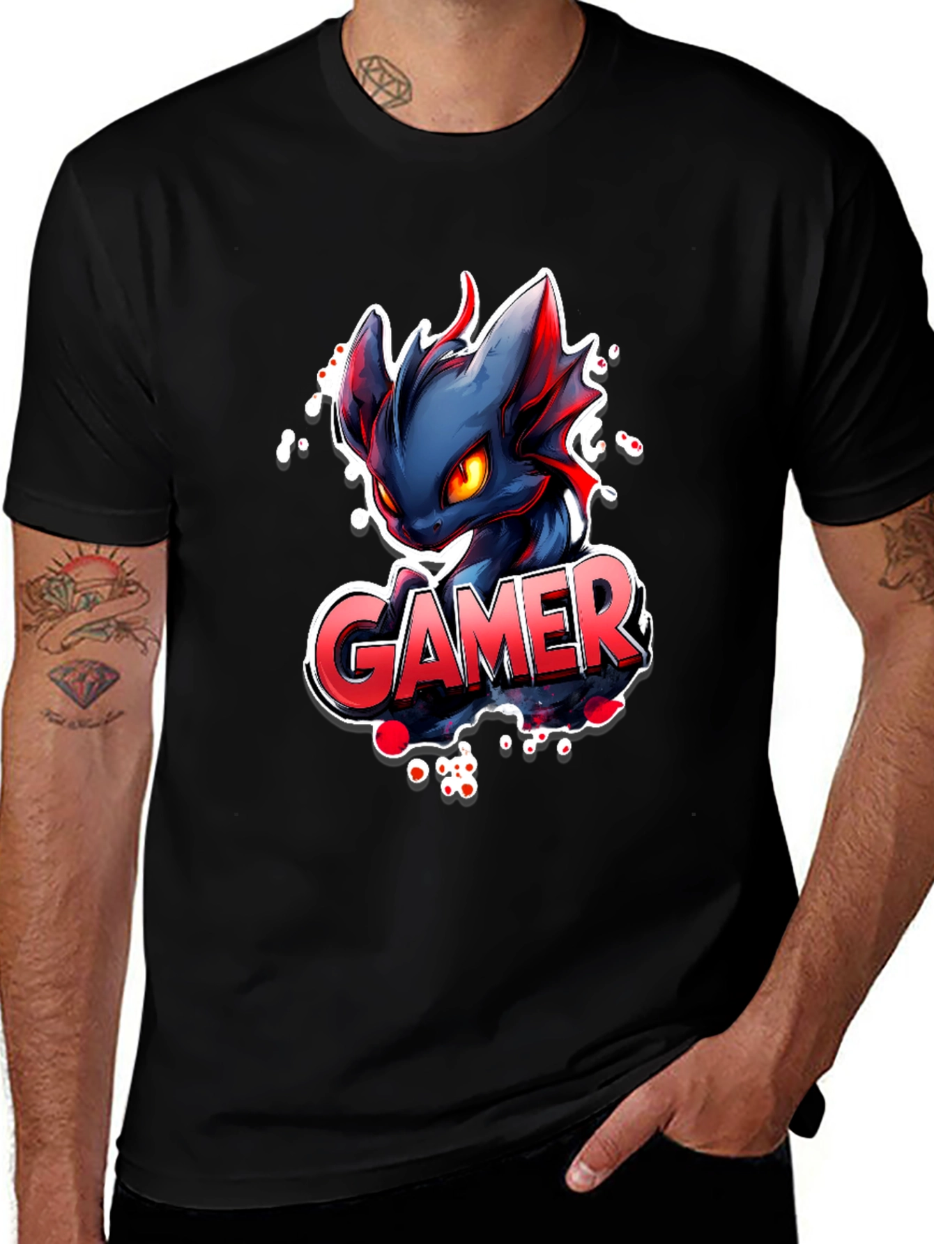 Gamer Dragon Graphic Tee - Black Cotton T-Shirt