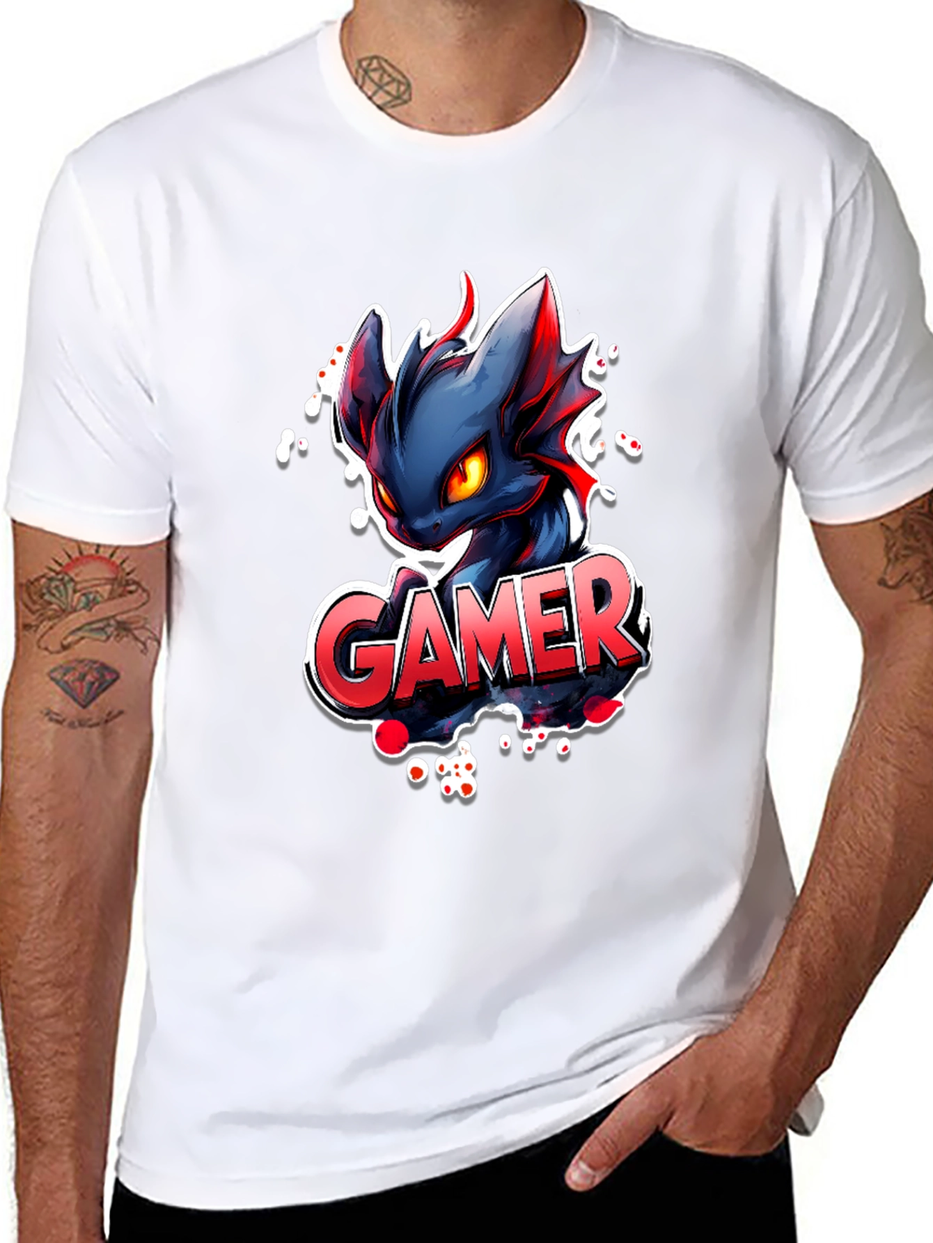 Gamer Dragon Graphic Tee - Black Cotton T-Shirt
