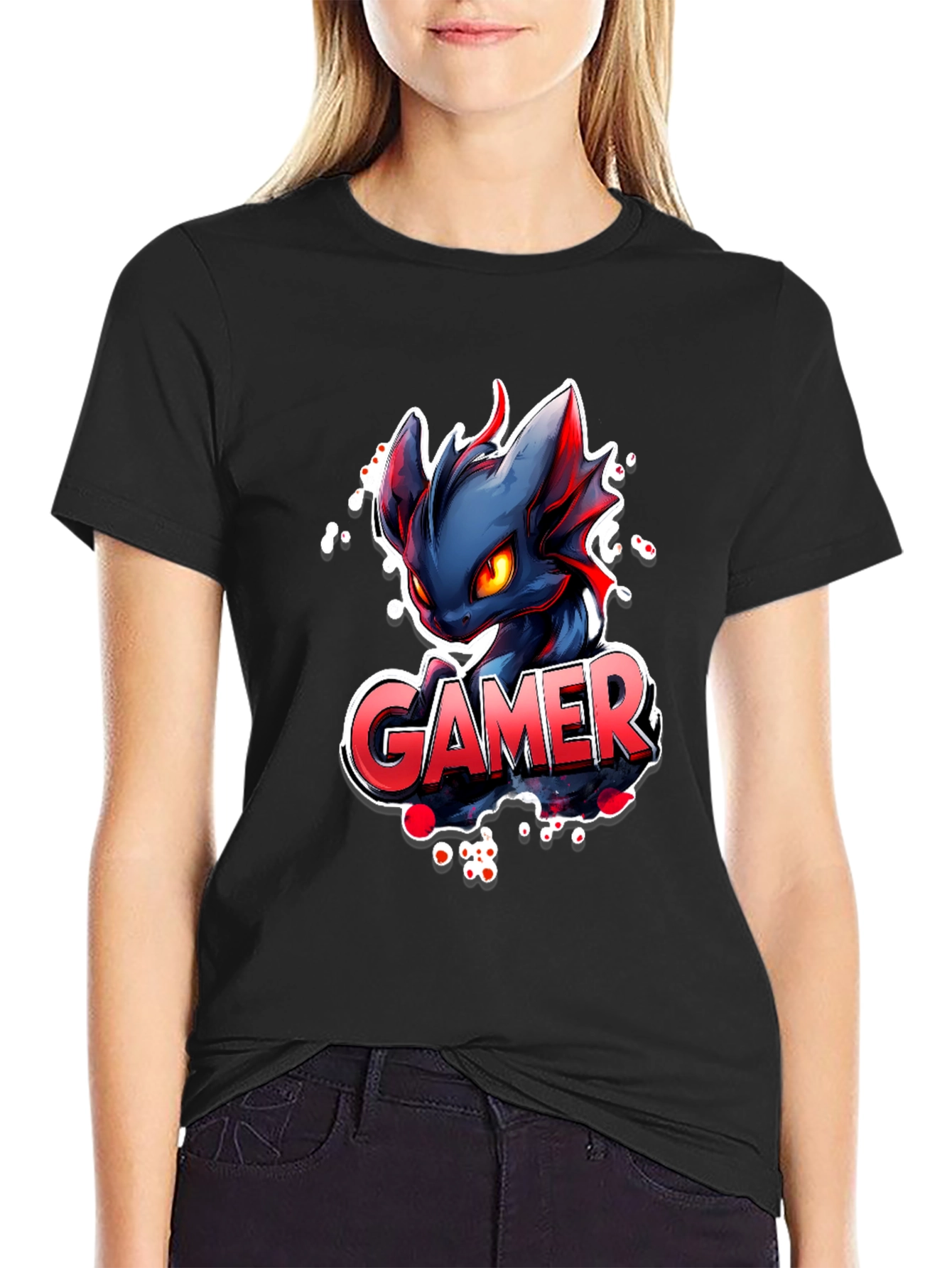 Gamer Dragon Graphic Tee - Black Cotton T-Shirt