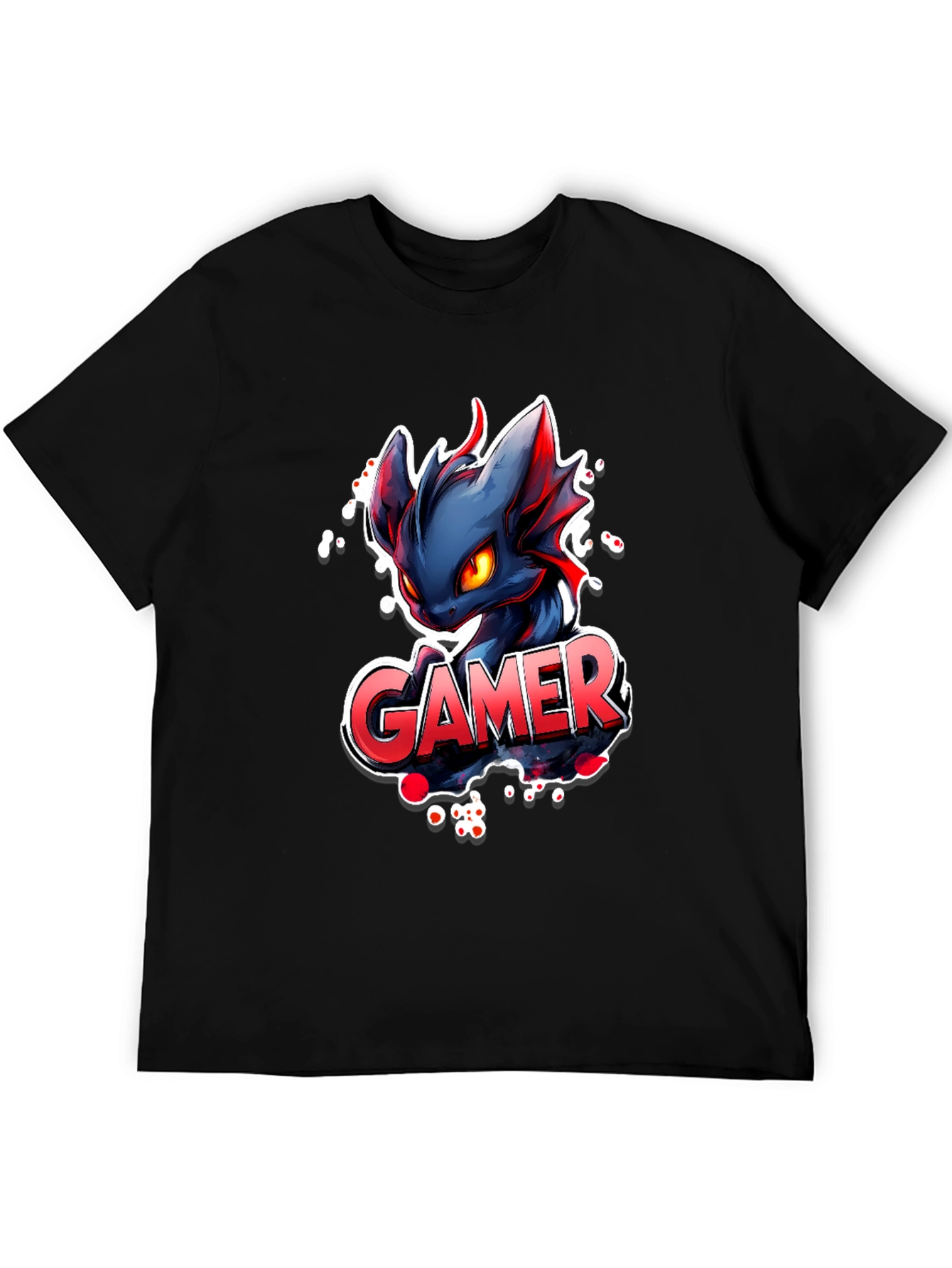 Gamer Dragon Graphic Tee - Black Cotton T-Shirt