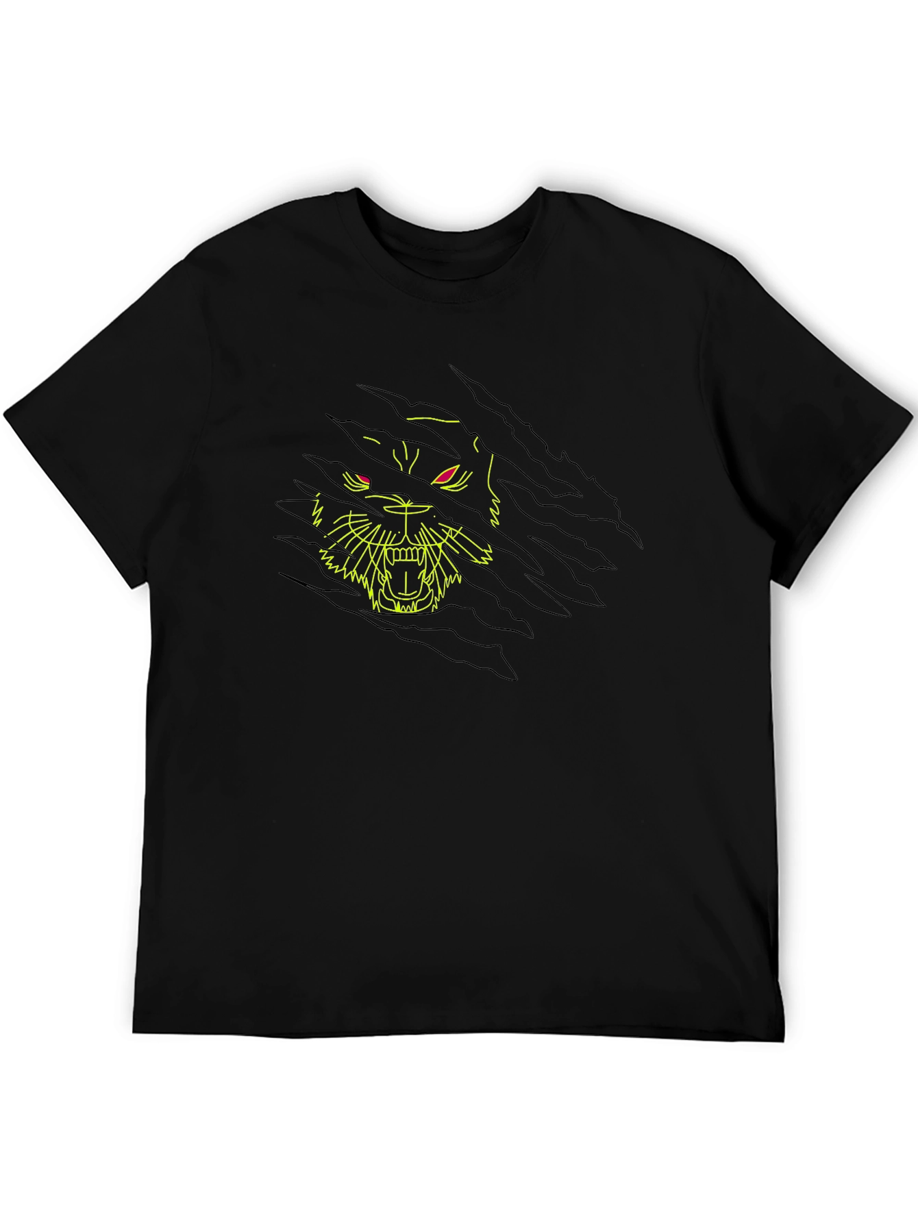 Black T-Shirt with Ripped Graphic Tiger Design