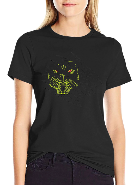 Black T-Shirt with Ripped Graphic Tiger Design