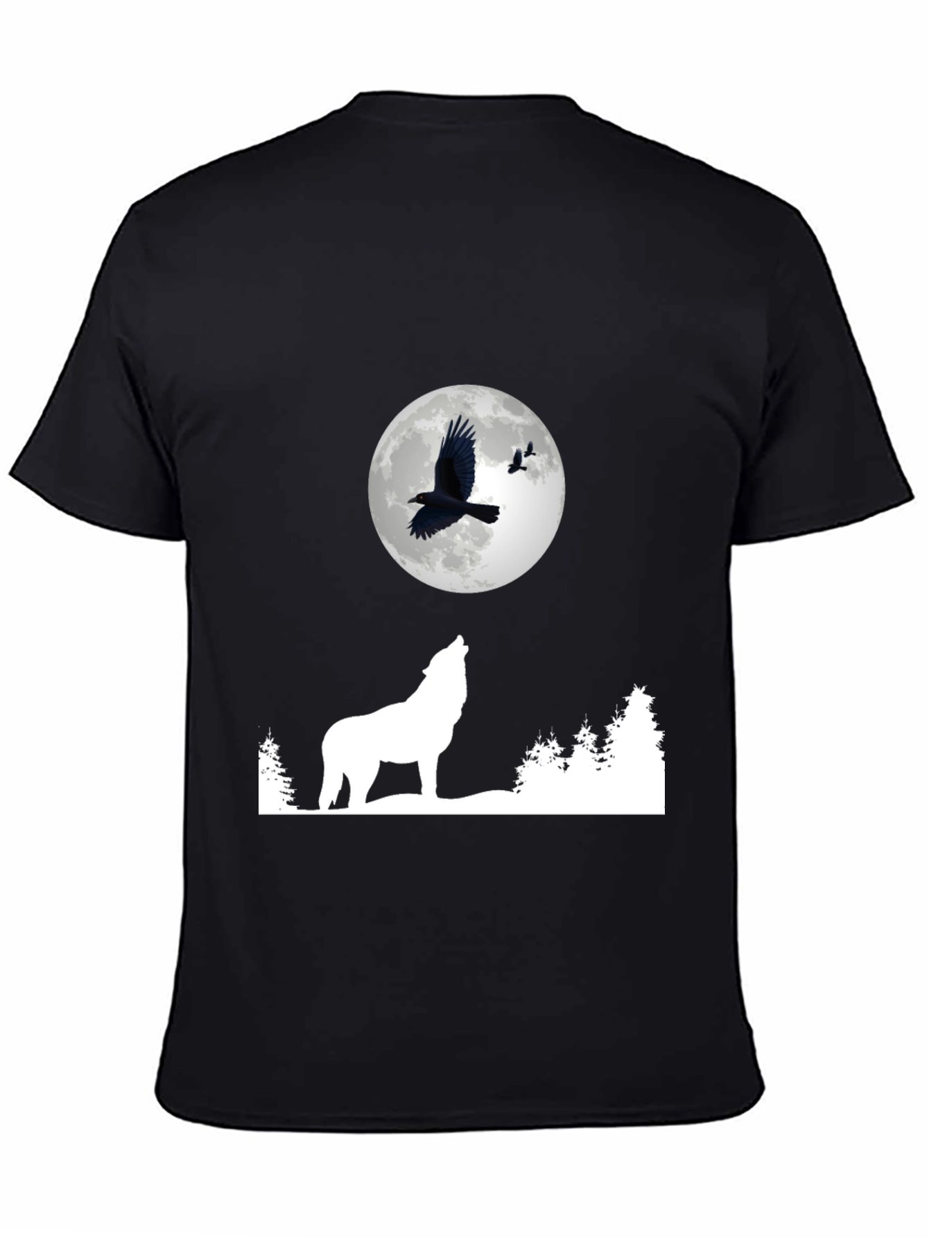 Wolf Moon Raven Graphic Tee - Black