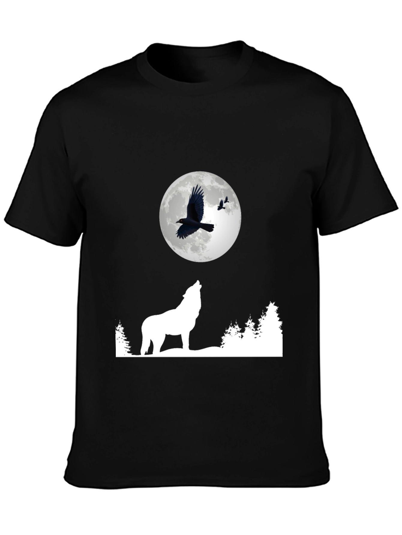 Wolf Moon Raven Graphic Tee - Black