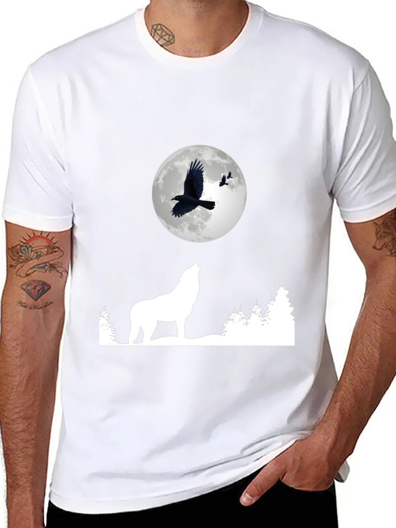 Wolf Moon Raven Graphic Tee - Black