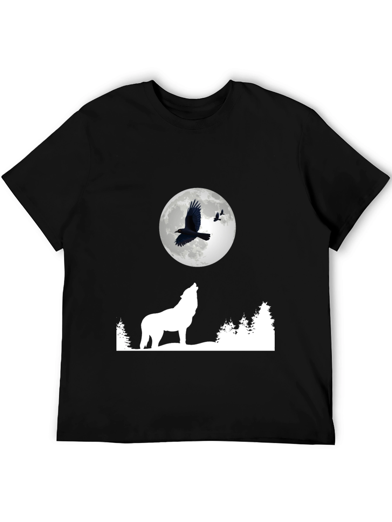 Wolf Moon Raven Graphic Tee - Black