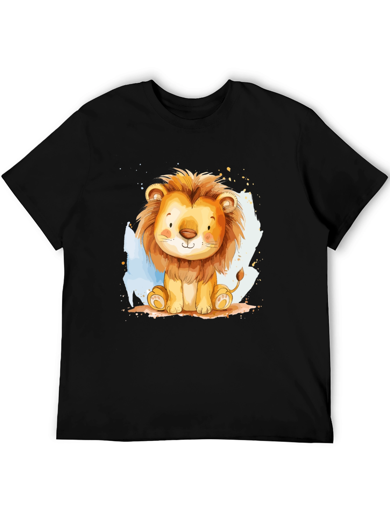 Cute Lion Graphic Tee - Black Cotton T-Shirt