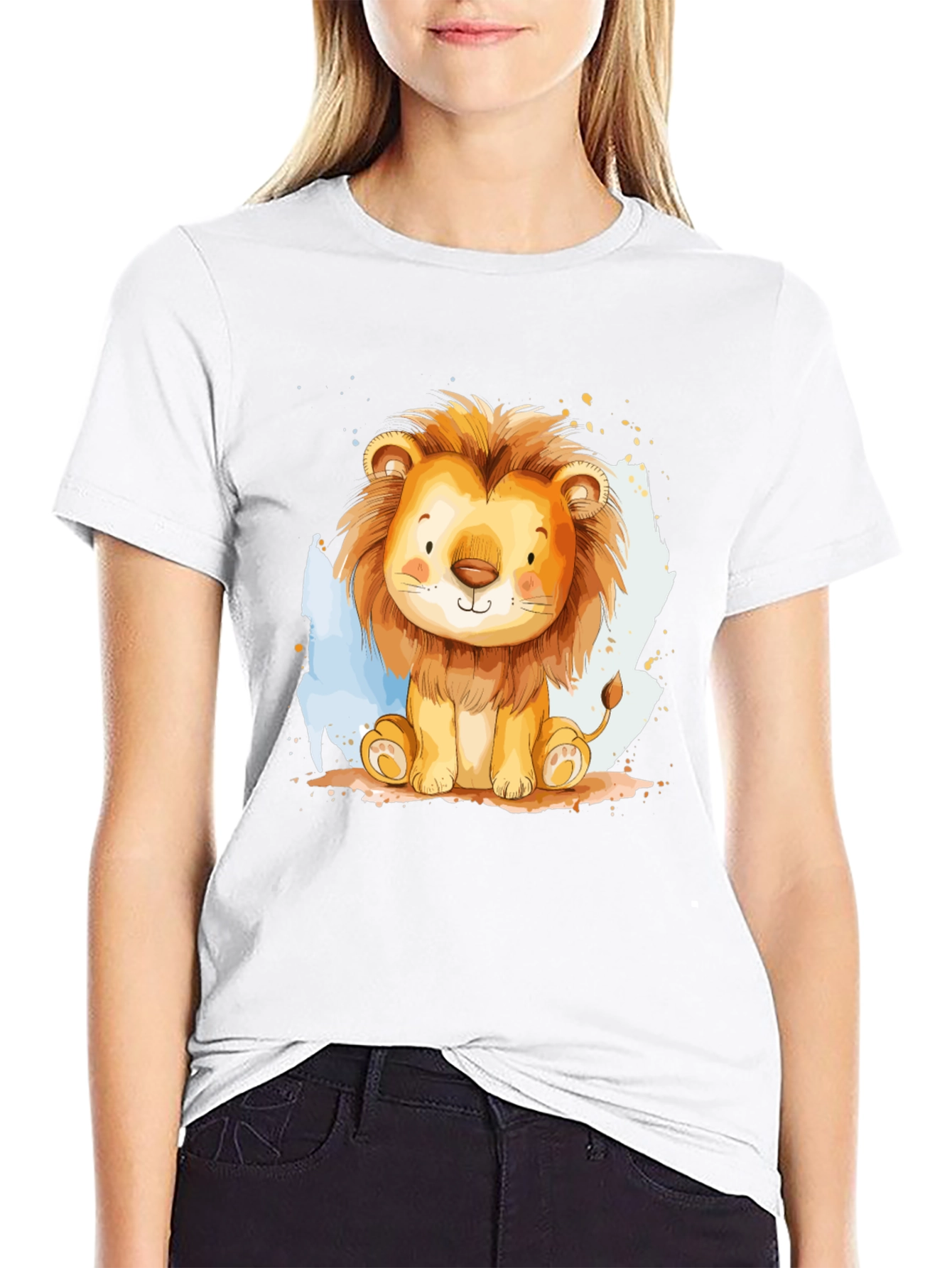 Cute Lion Graphic Tee - Black Cotton T-Shirt