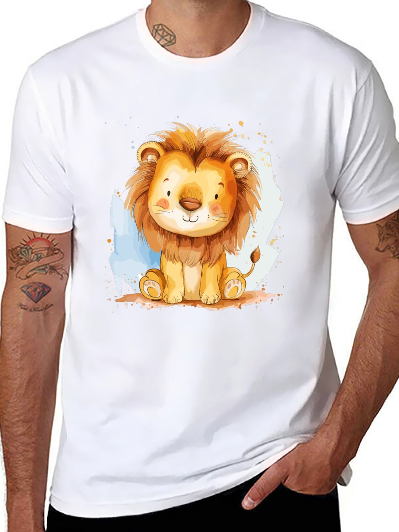 Cute Lion Graphic Tee - Black Cotton T-Shirt