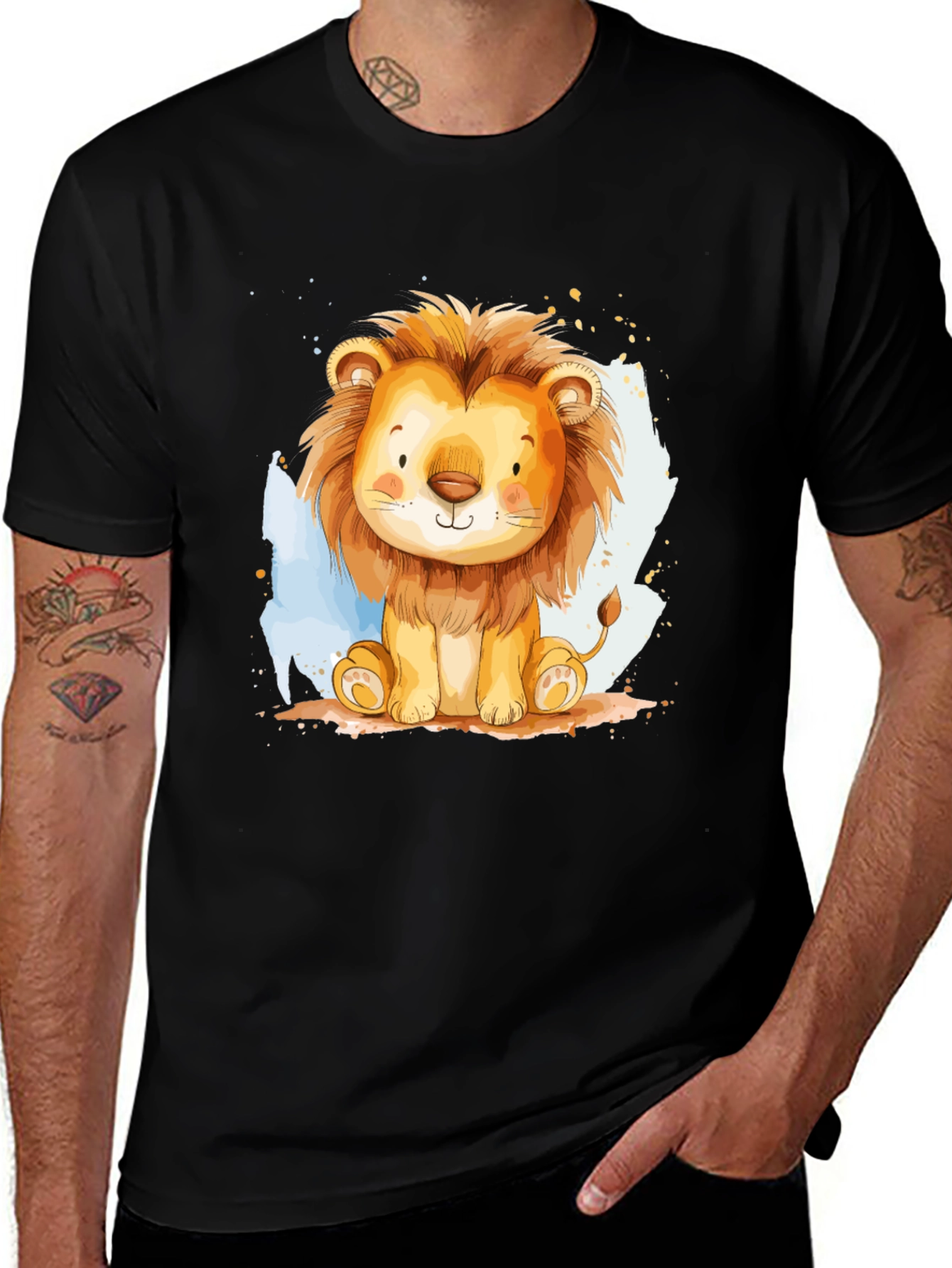 Cute Lion Graphic Tee - Black Cotton T-Shirt