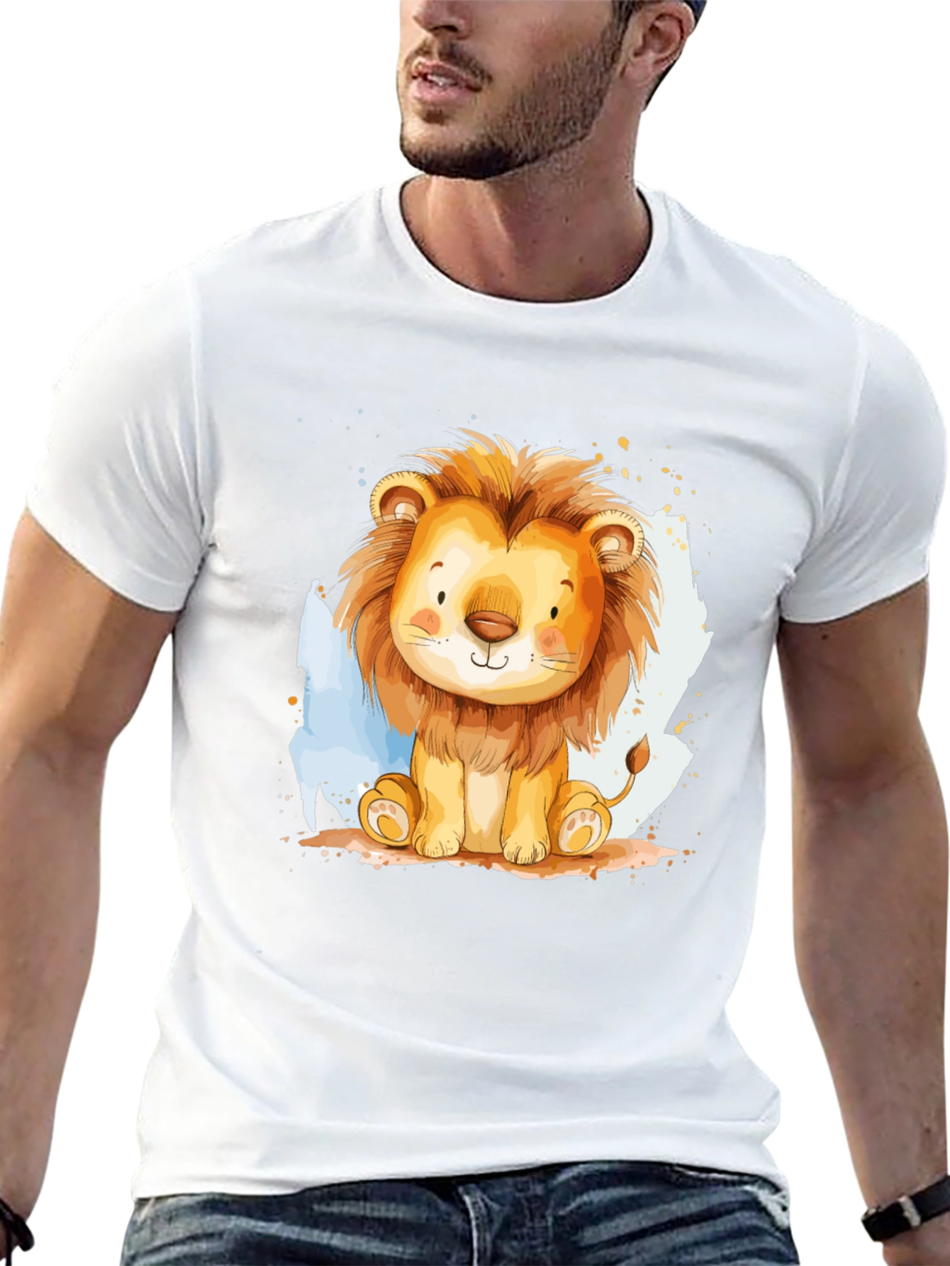 Cute Lion Graphic Tee - Black Cotton T-Shirt