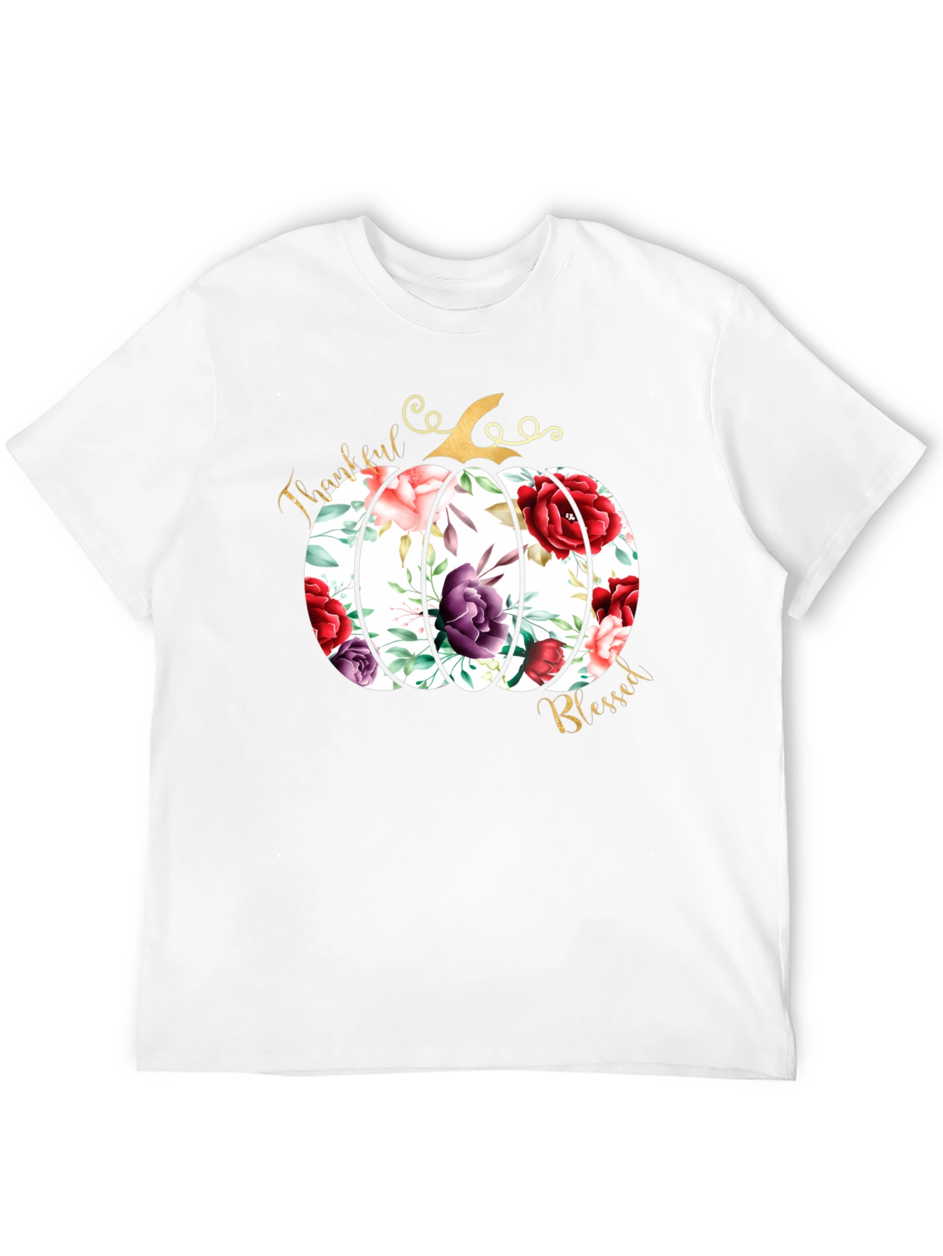 Floral Pumpkin Thankful & Blessed T-Shirt