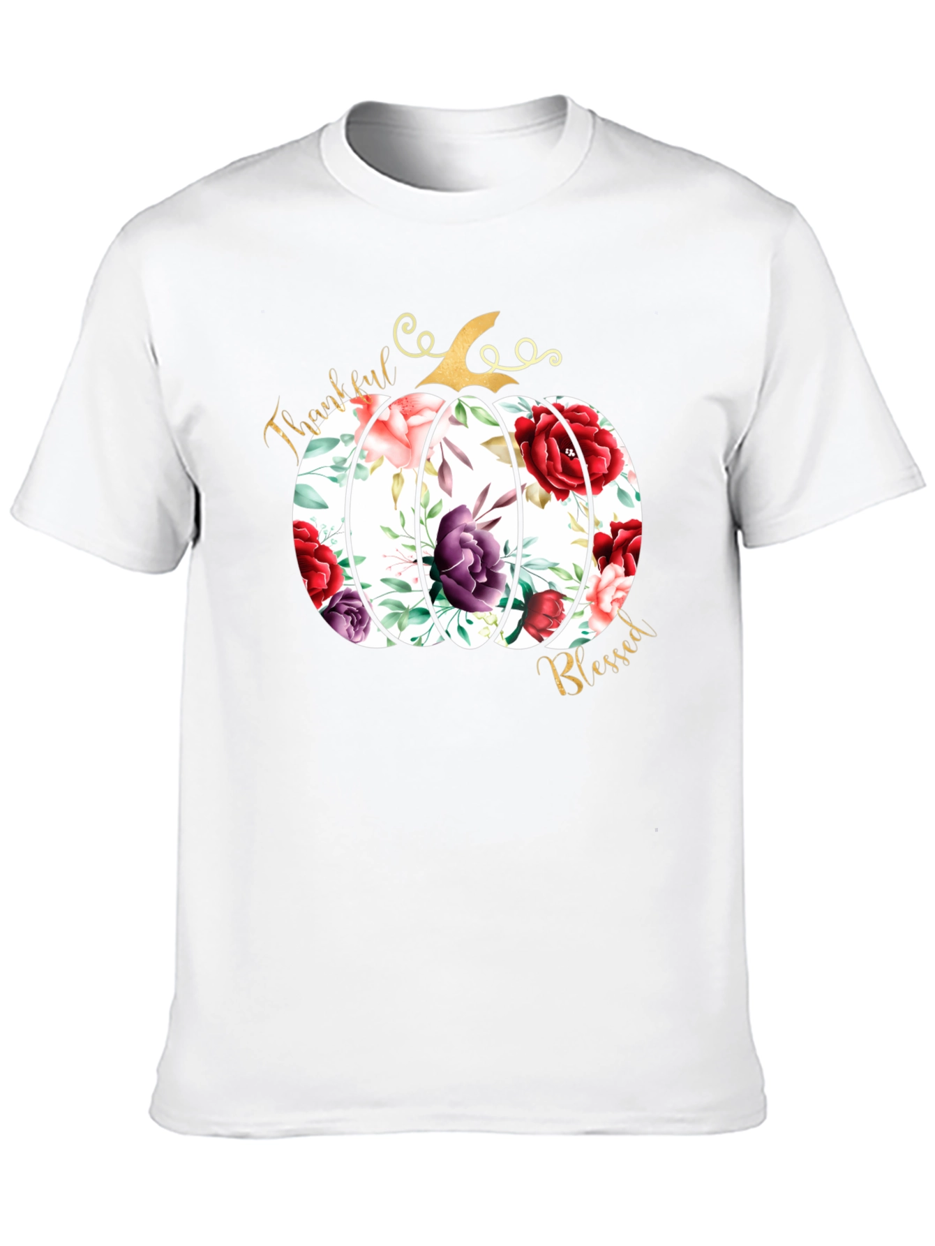 Floral Pumpkin Thankful & Blessed T-Shirt